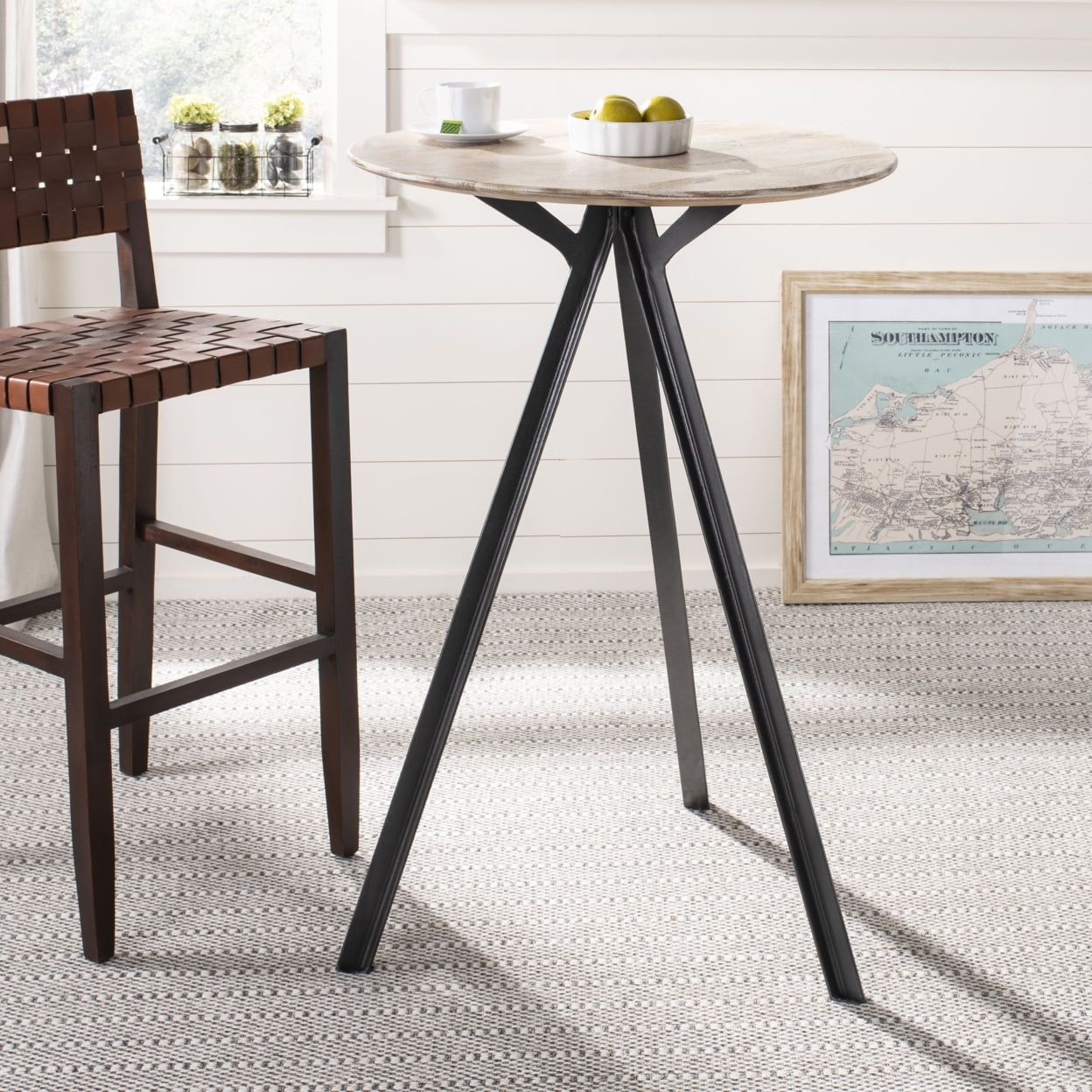 Axel 28" Gray Wash and Black Round Wood Pub Table