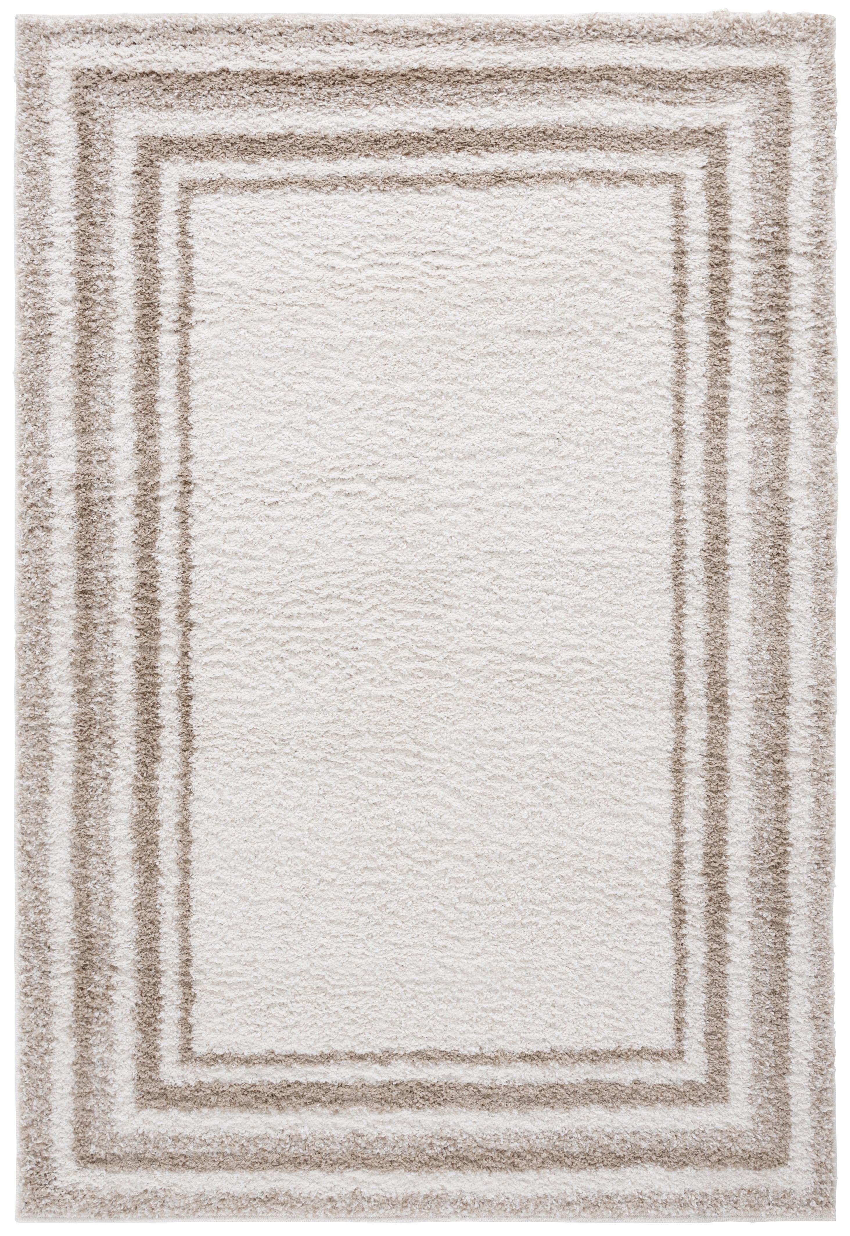 Ivory Beige Tufted Stripe Shag Wool Area Rug 59" x 9"