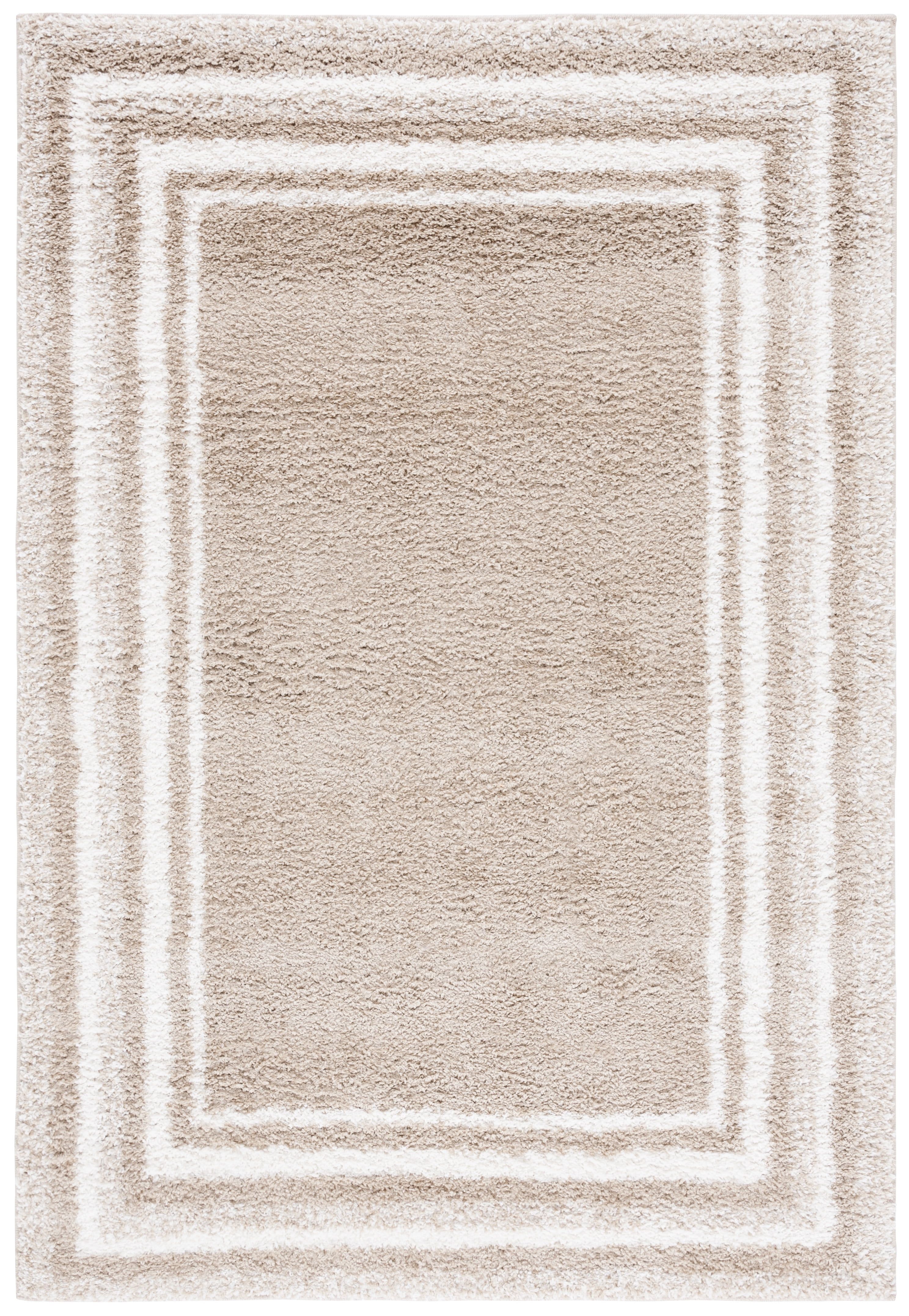 Ivory and Beige Rectangular Tufted Shag Area Rug