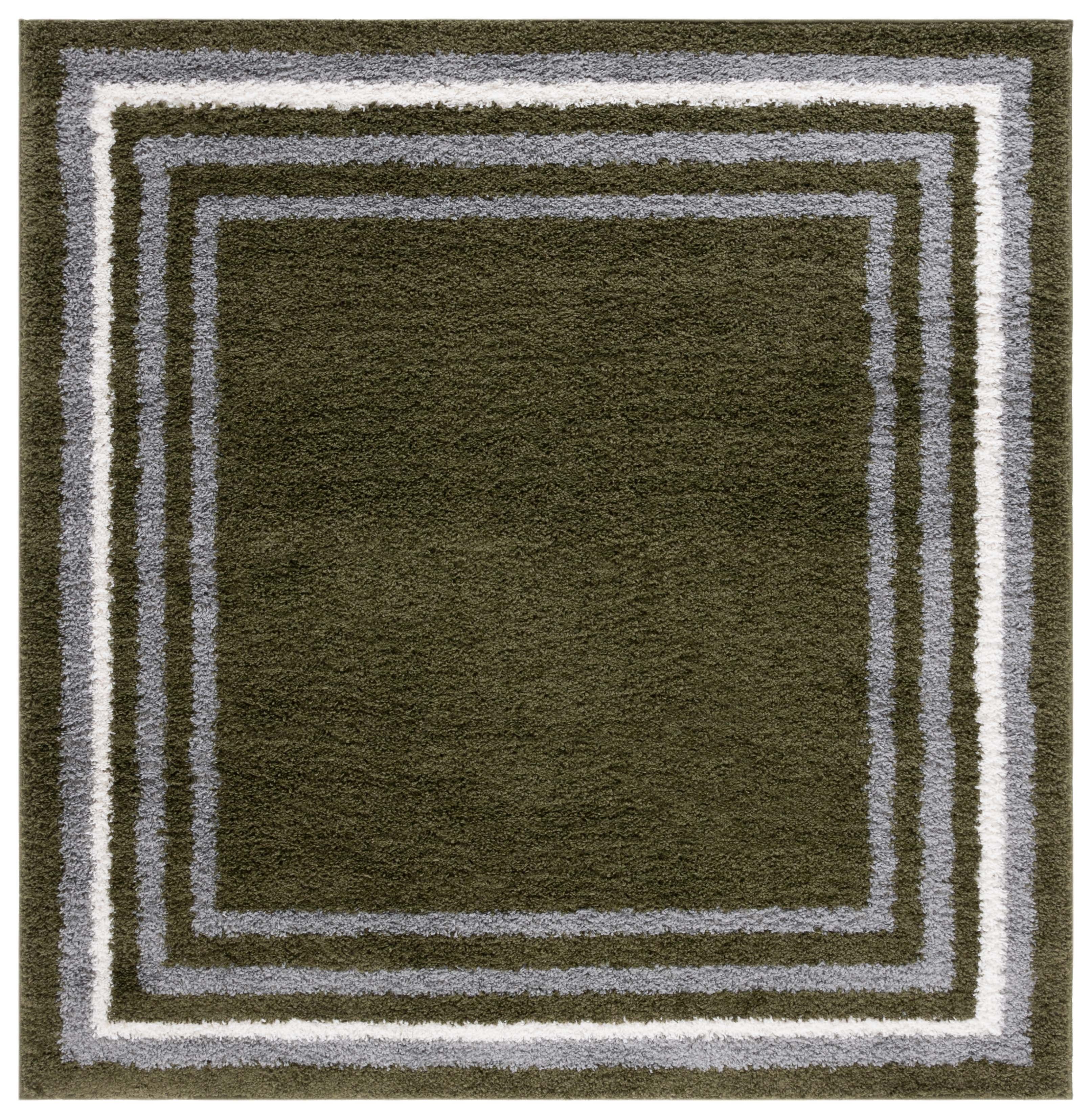 Green Square Tufted Shag Wool Area Rug, 6'7"