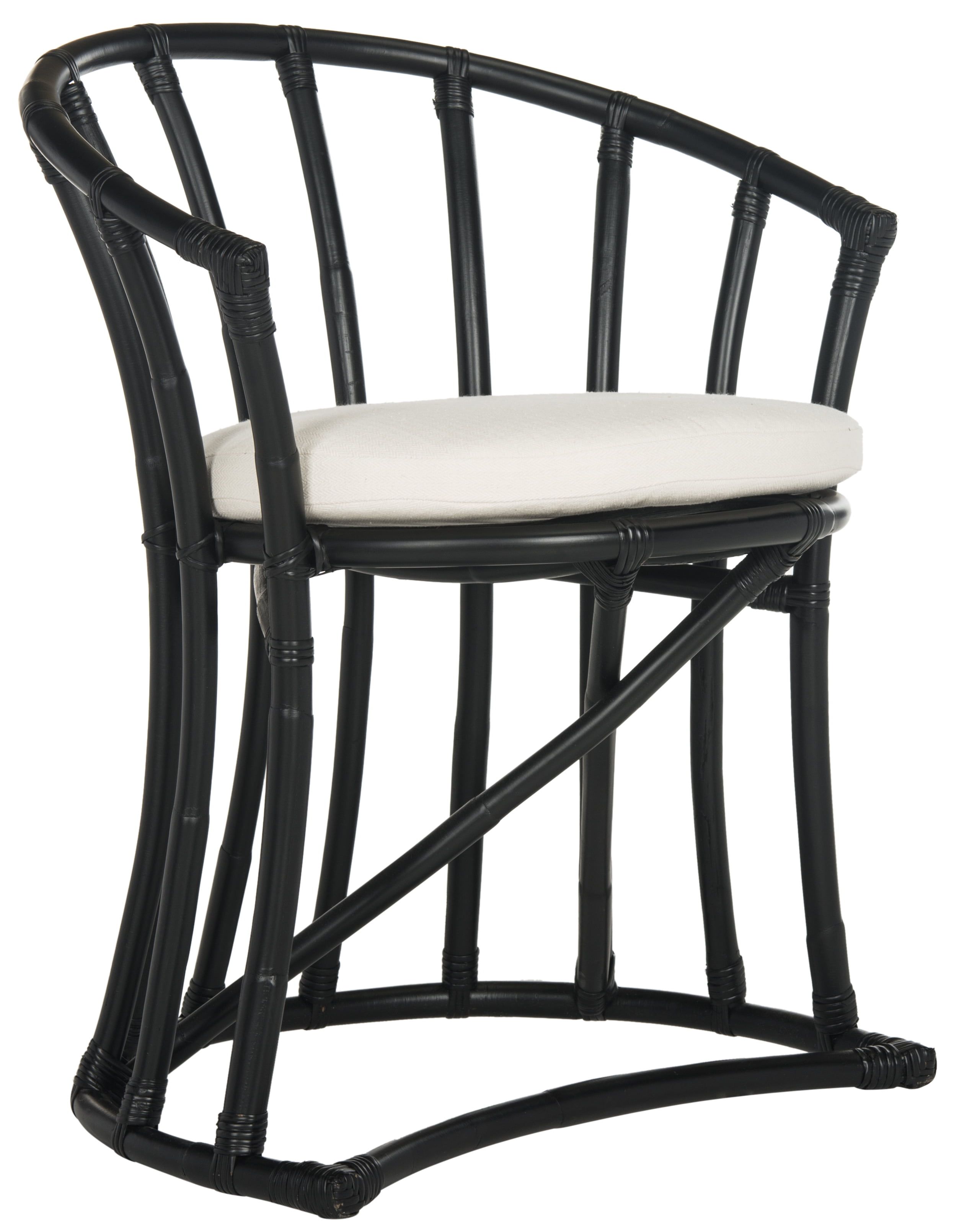 Bali Inspired Black Rattan and Cotton Transitional Accent Chair