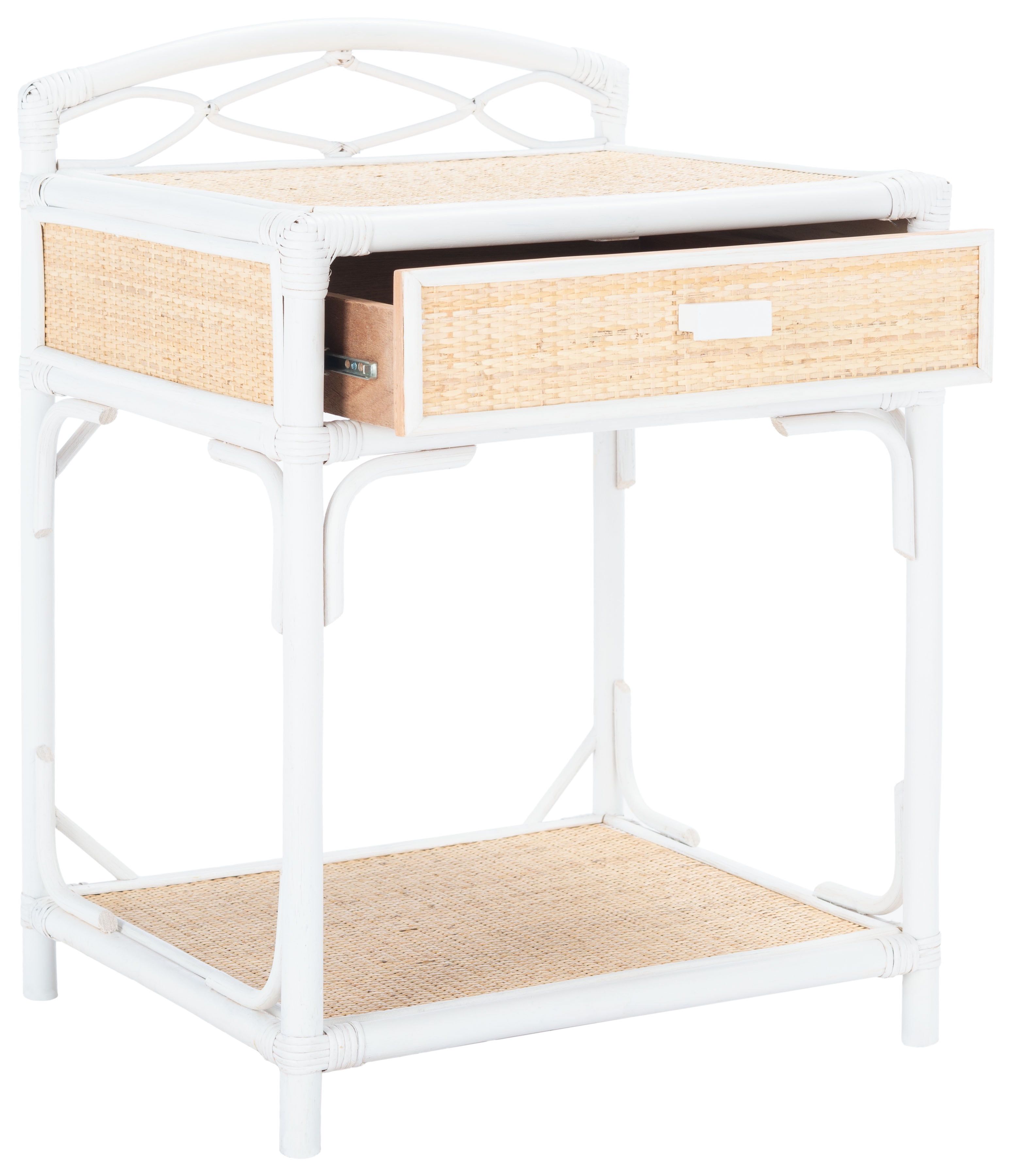 White and Natural Rattan 1-Drawer Nightstand