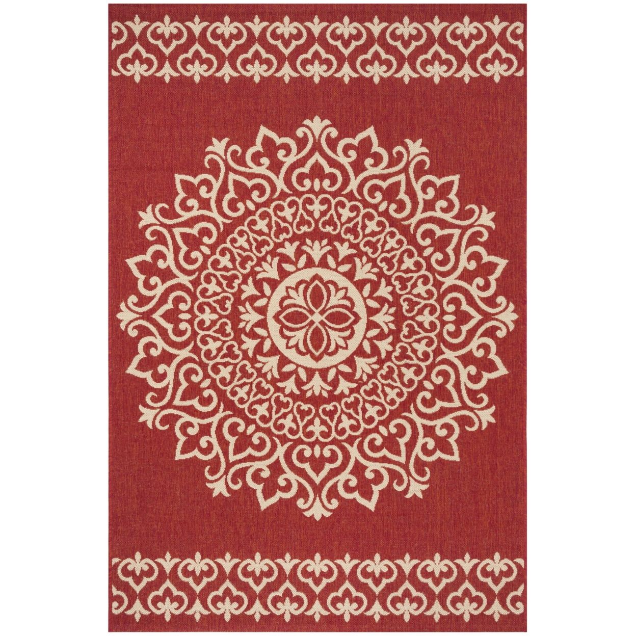 Red Medallion Washable Non-slip Synthetic Area Rug