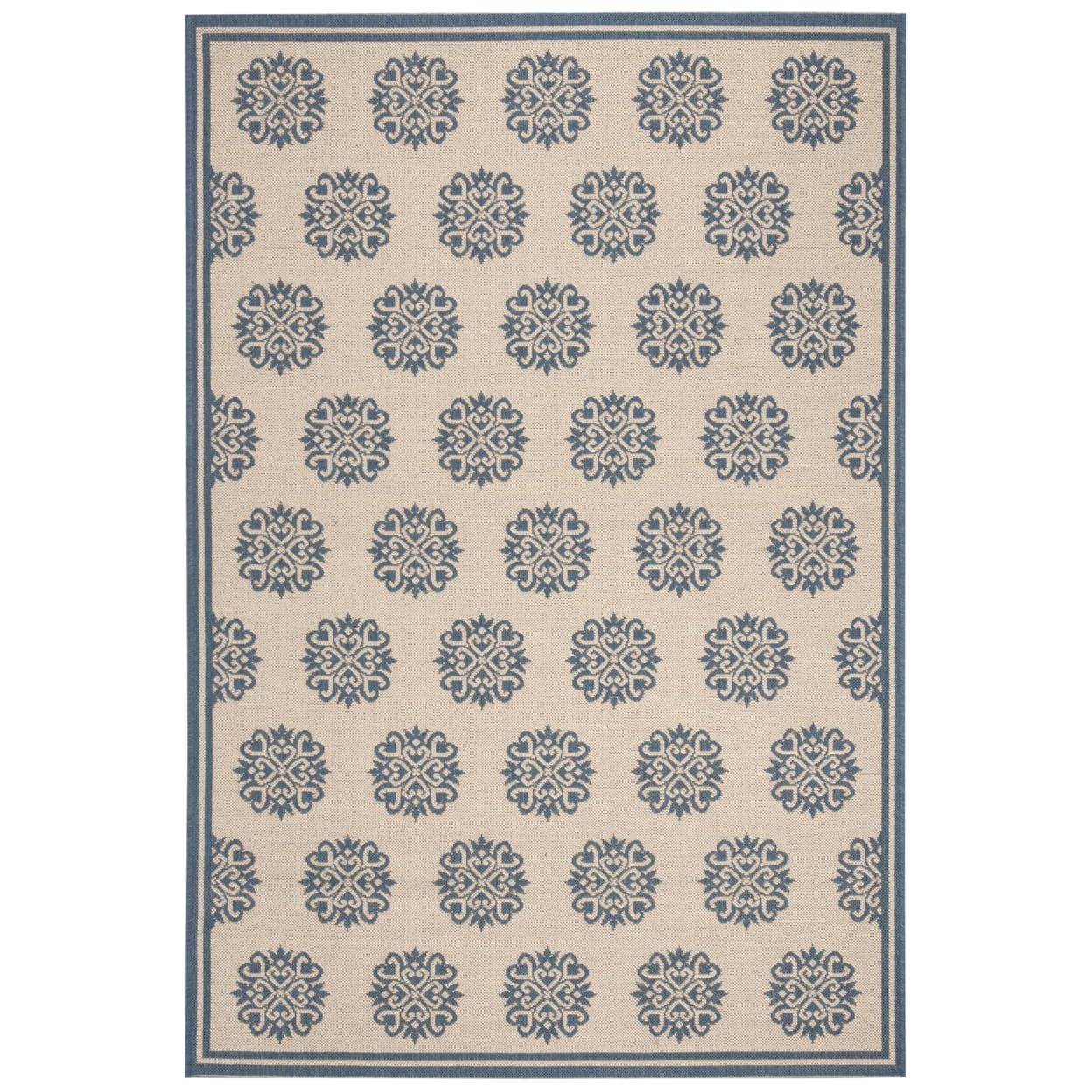 Cream and Aqua Medallion Tufted Round Area Rug