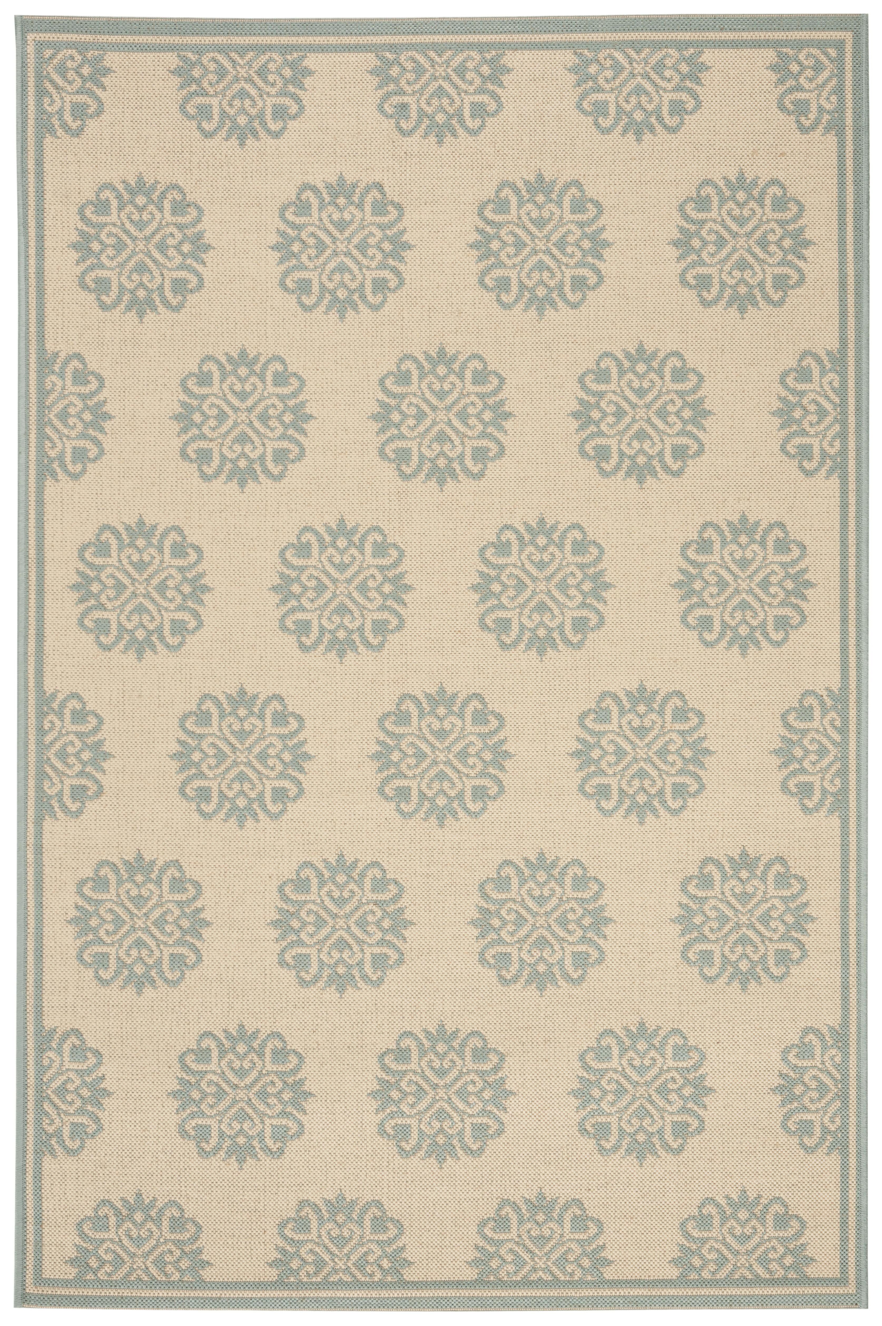 Cream and Aqua Tufted Reversible Rectangular Area Rug 4' x 6'