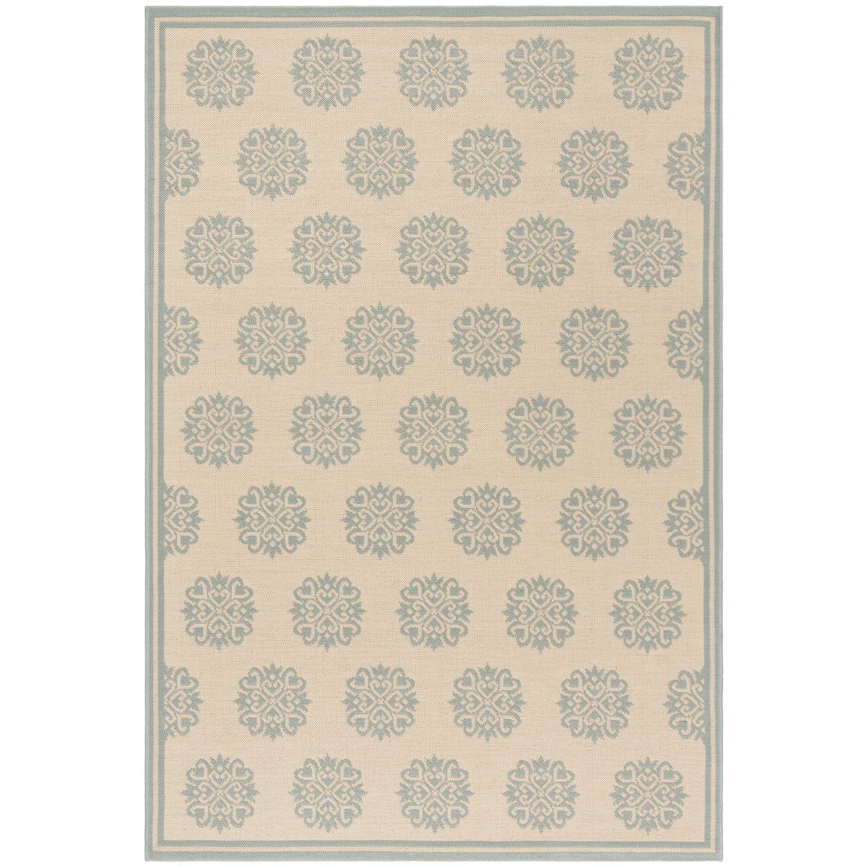 Cream and Aqua Rectangular Synthetic Medallion Area Rug, 5'3" x 7'6"