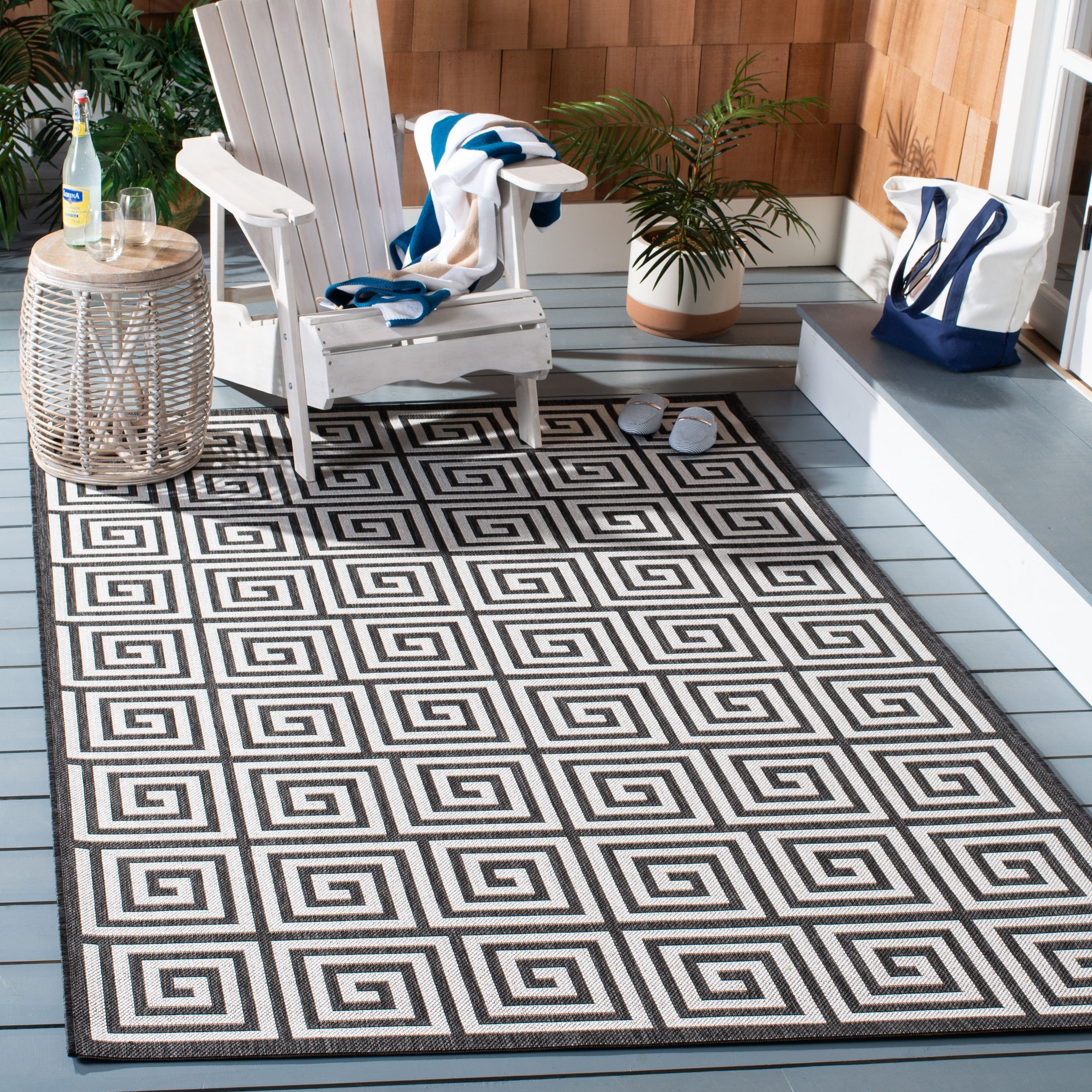 Light Grey and Charcoal Geometric 8' x 10' Synthetic Area Rug