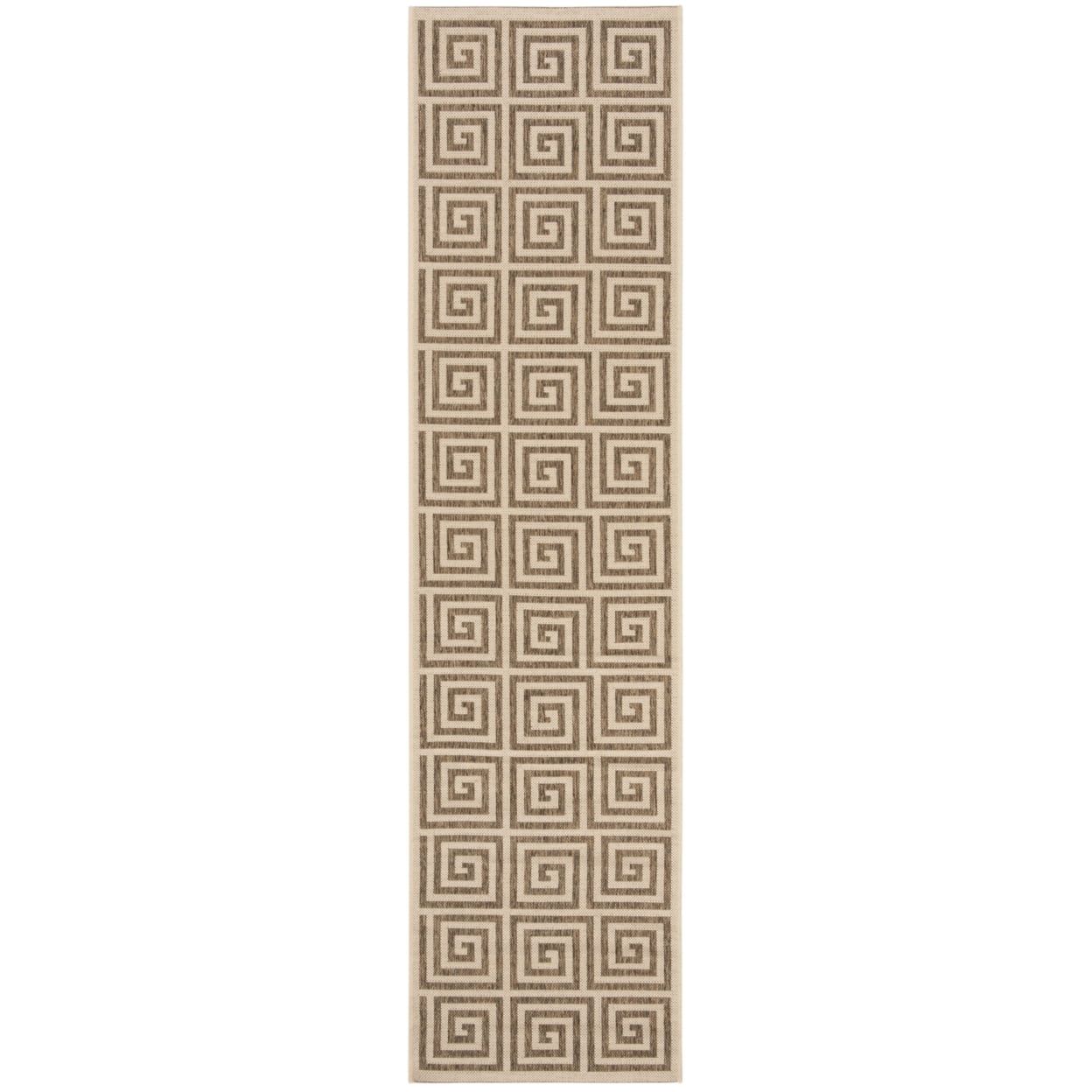 Beige Geometric Stain-Resistant Indoor/Outdoor Runner Rug 2' x 8'