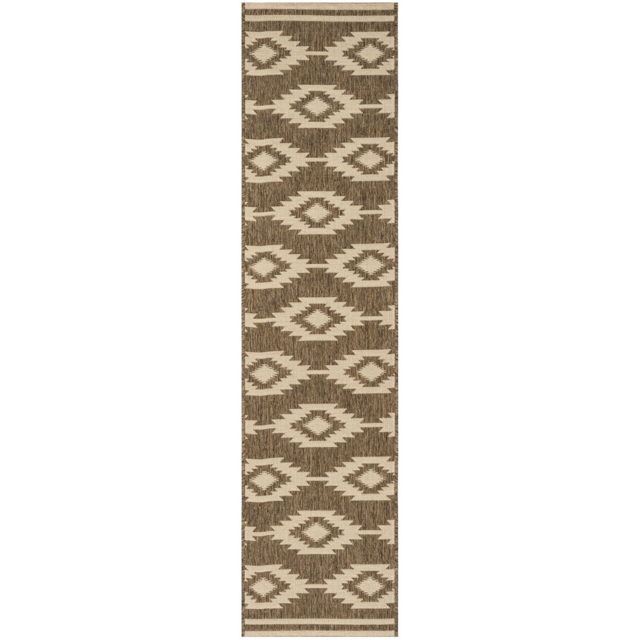 Cream and Beige Southwestern Indoor/Outdoor Runner Rug 2' x 8'