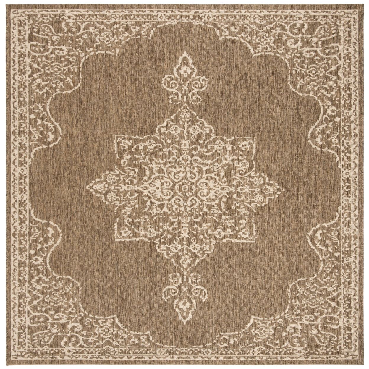 Cream and Beige Square Synthetic Indoor/Outdoor Area Rug