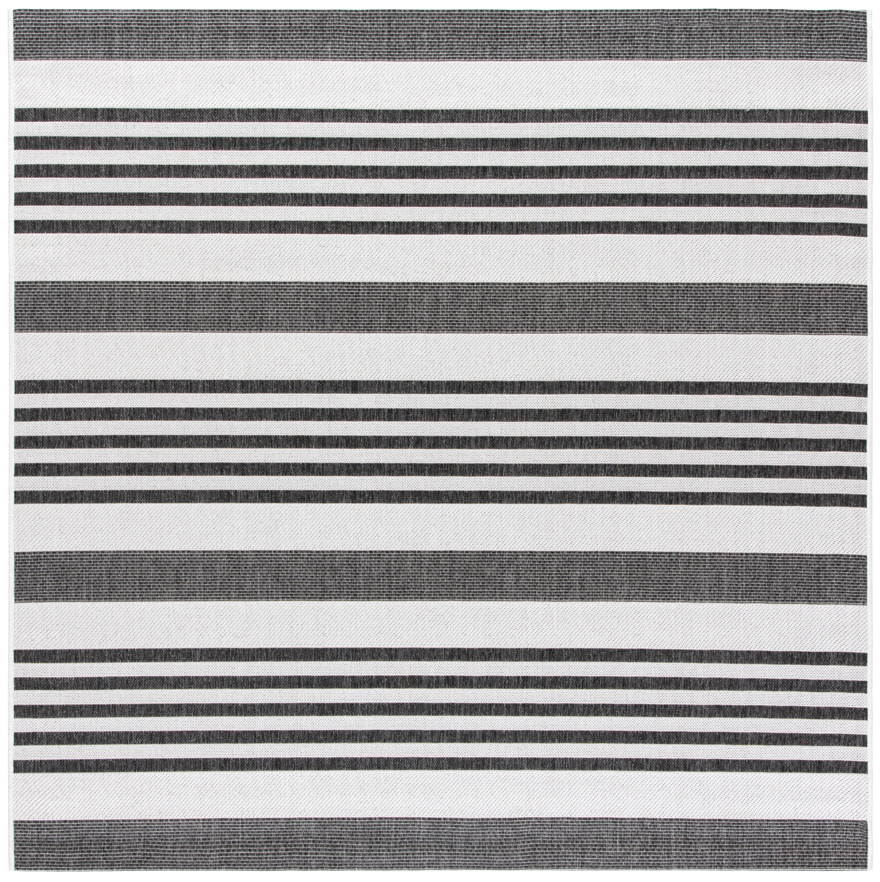 Gray and Charcoal Striped Square Indoor/Outdoor Rug, 6'7"