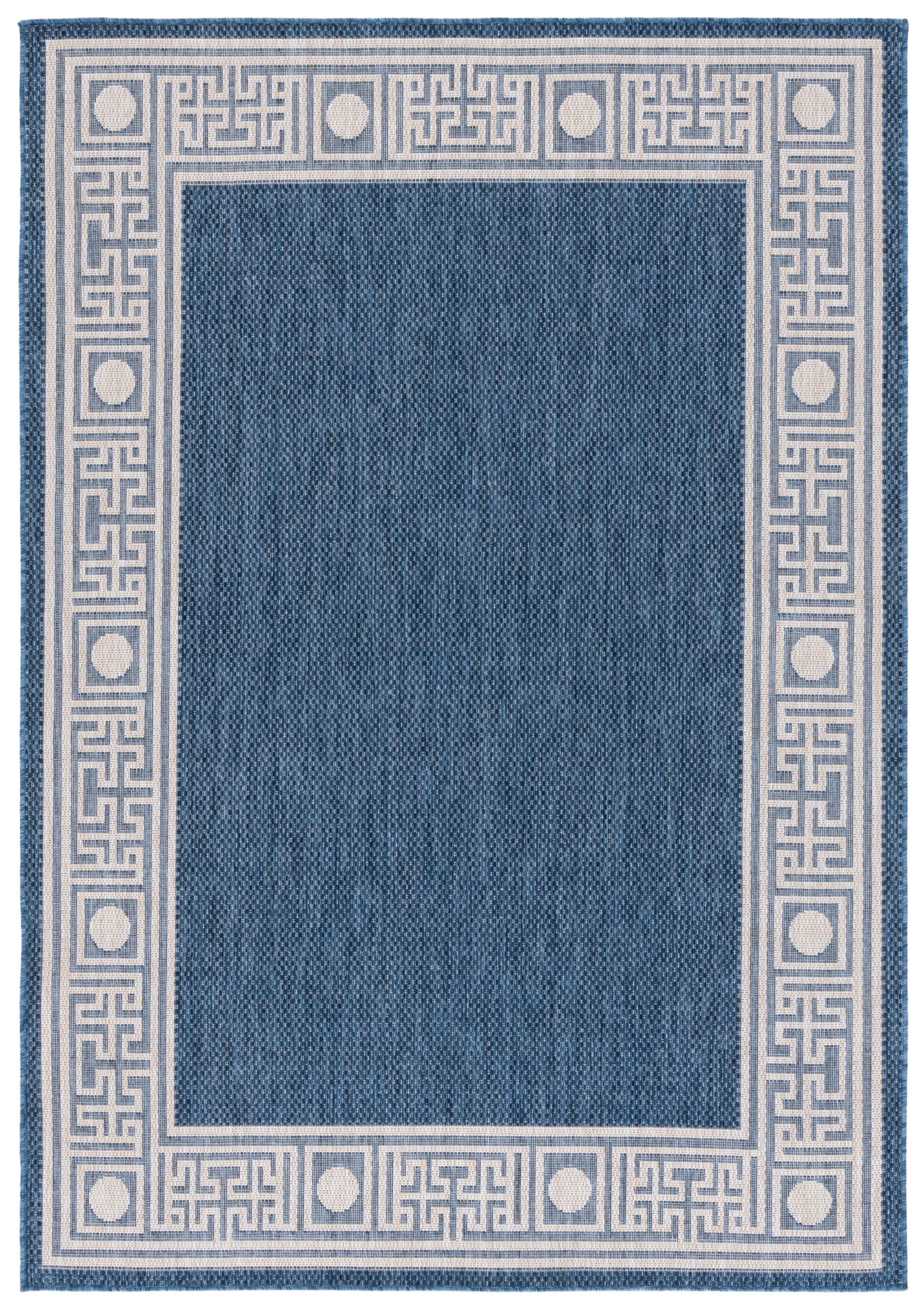 Blue and Ivory Geometric Indoor/Outdoor Area Rug 5'3" x 7'6"