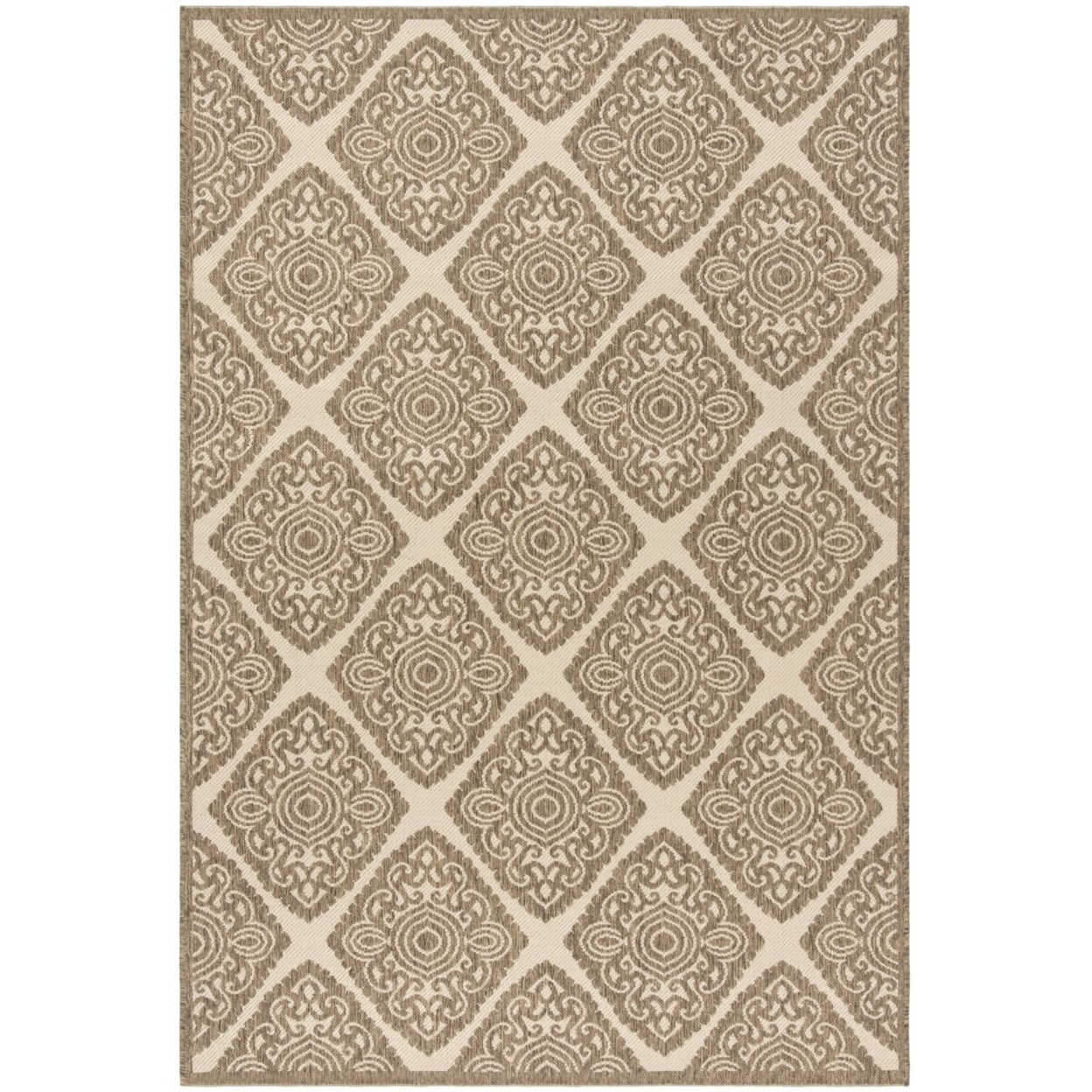 Cream and Beige Geometric Indoor/Outdoor Area Rug 5'3" x 7'6"