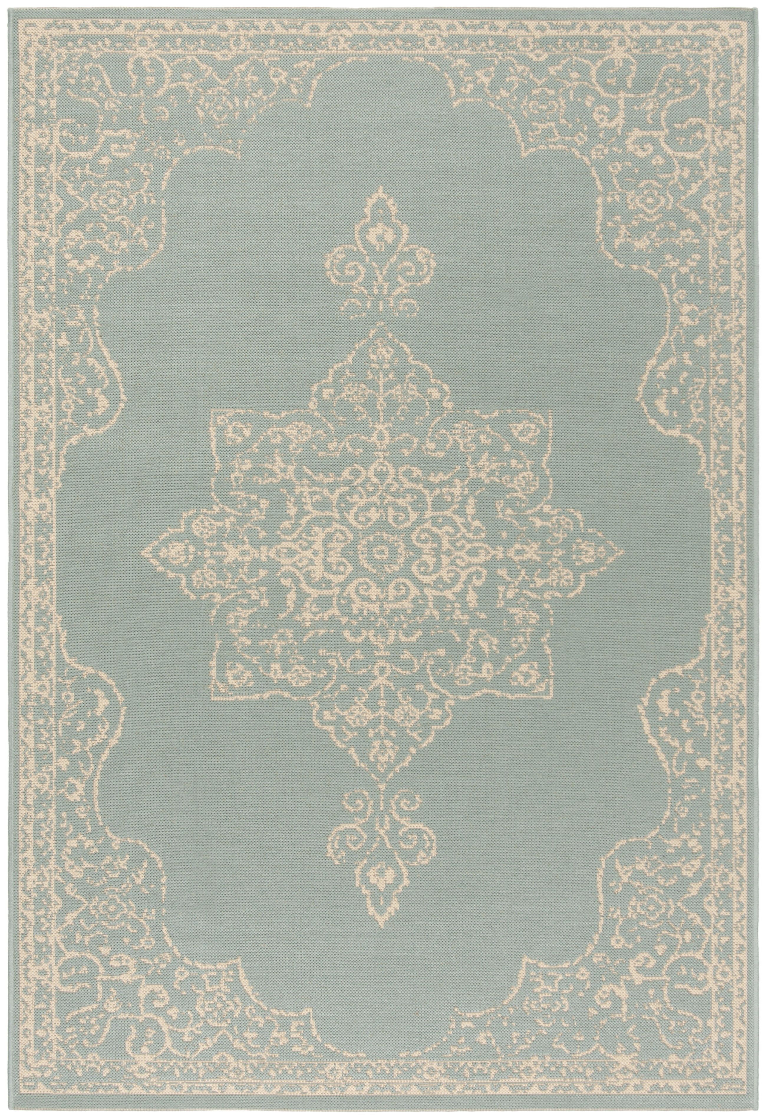 Cream and Aqua Synthetic Rectangular Accent Rug 2'-2" x 4'