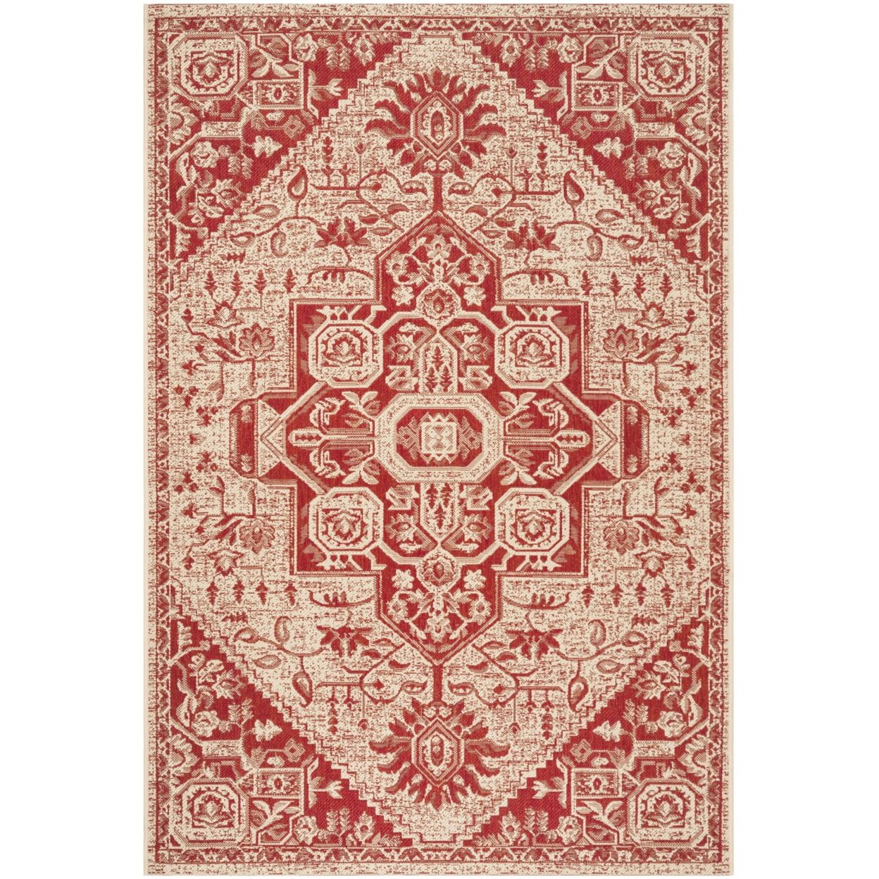 Red and Cream Geometric Synthetic Indoor/Outdoor Area Rug, 4' x 6'