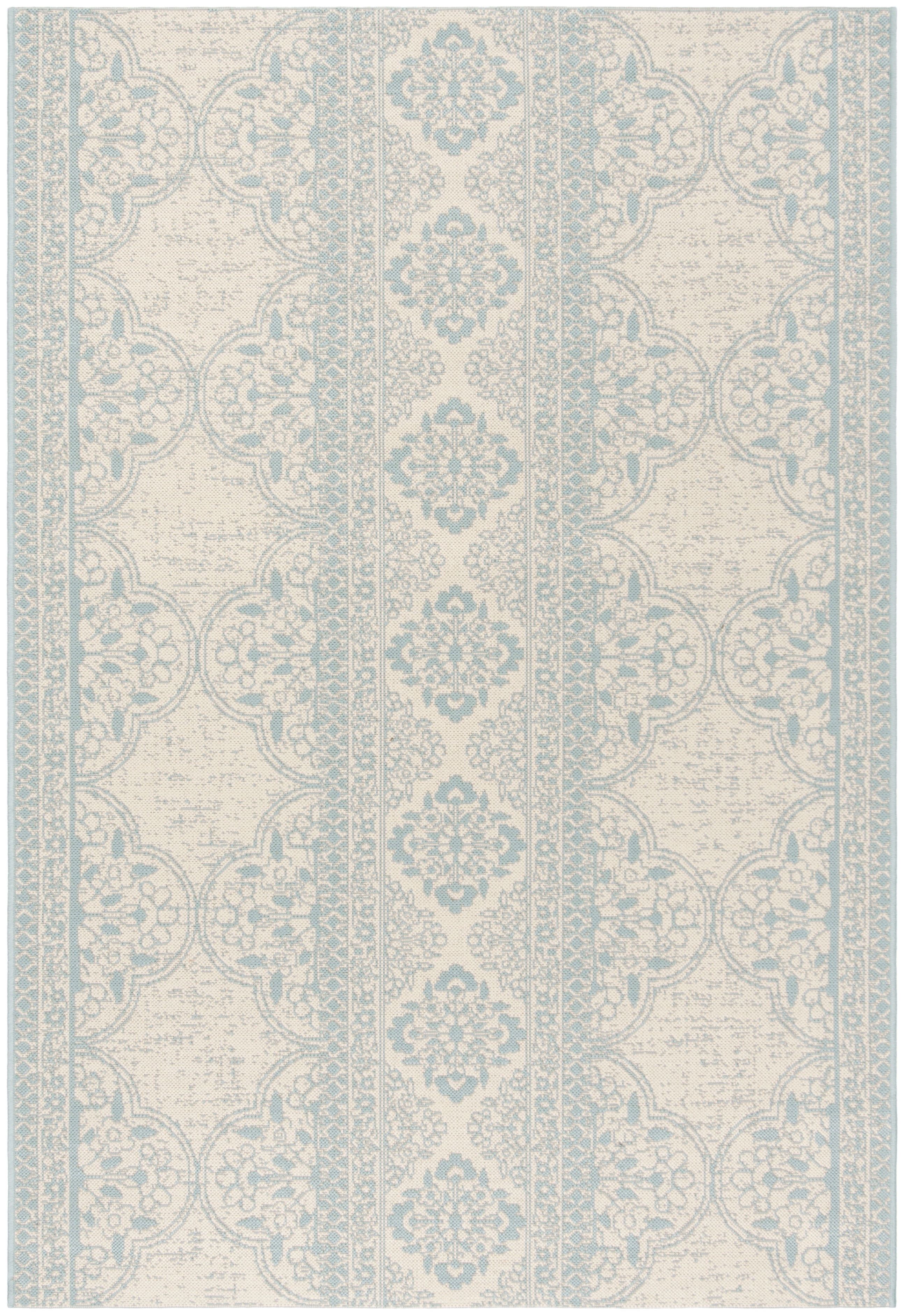 Aqua and Cream Geometric Indoor/Outdoor Rug, 2'2" x 4'