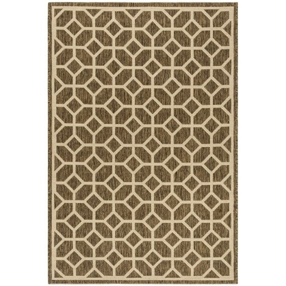 Brown and Beige Geometric Synthetic Indoor Outdoor Rug 48" x 26"