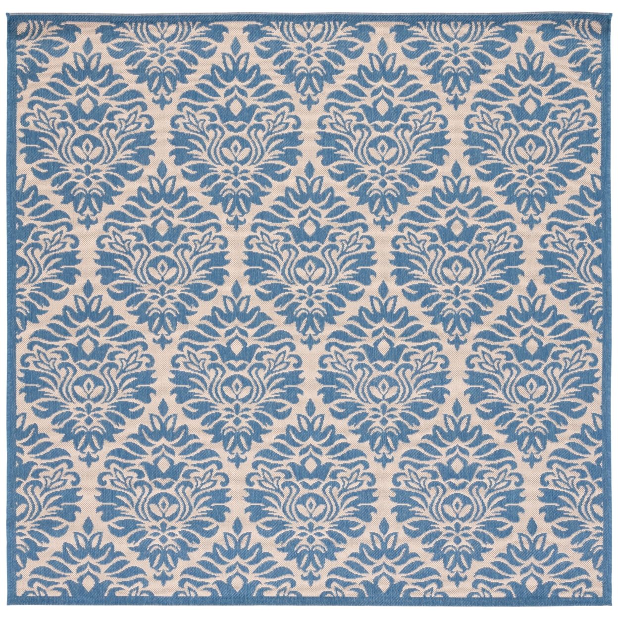 Cream and Blue Geometric Synthetic Square Area Rug 79" x 79"