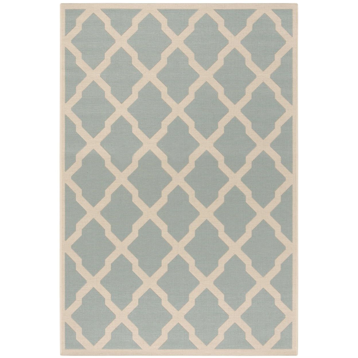 Leonida Trellis Aqua & Cream Round Outdoor Rug, 36" Diameter