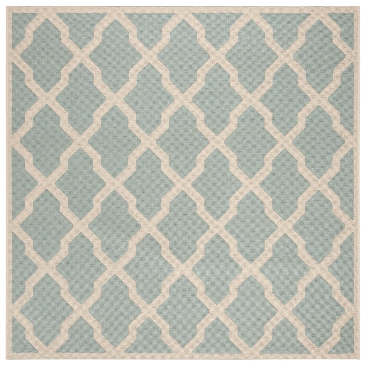 Aqua and Cream Trellis Square Indoor/Outdoor Rug, 6'7"