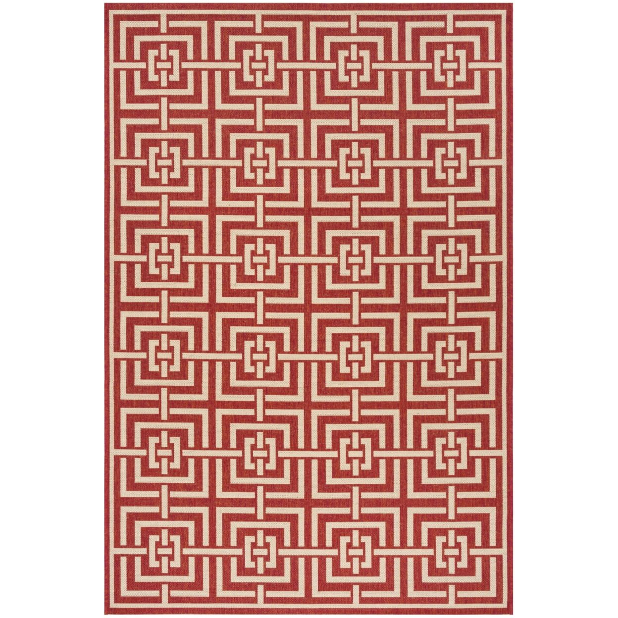 Handmade Geometric Red & Cream Synthetic Indoor/Outdoor Rug, 5'3" x 7'6"