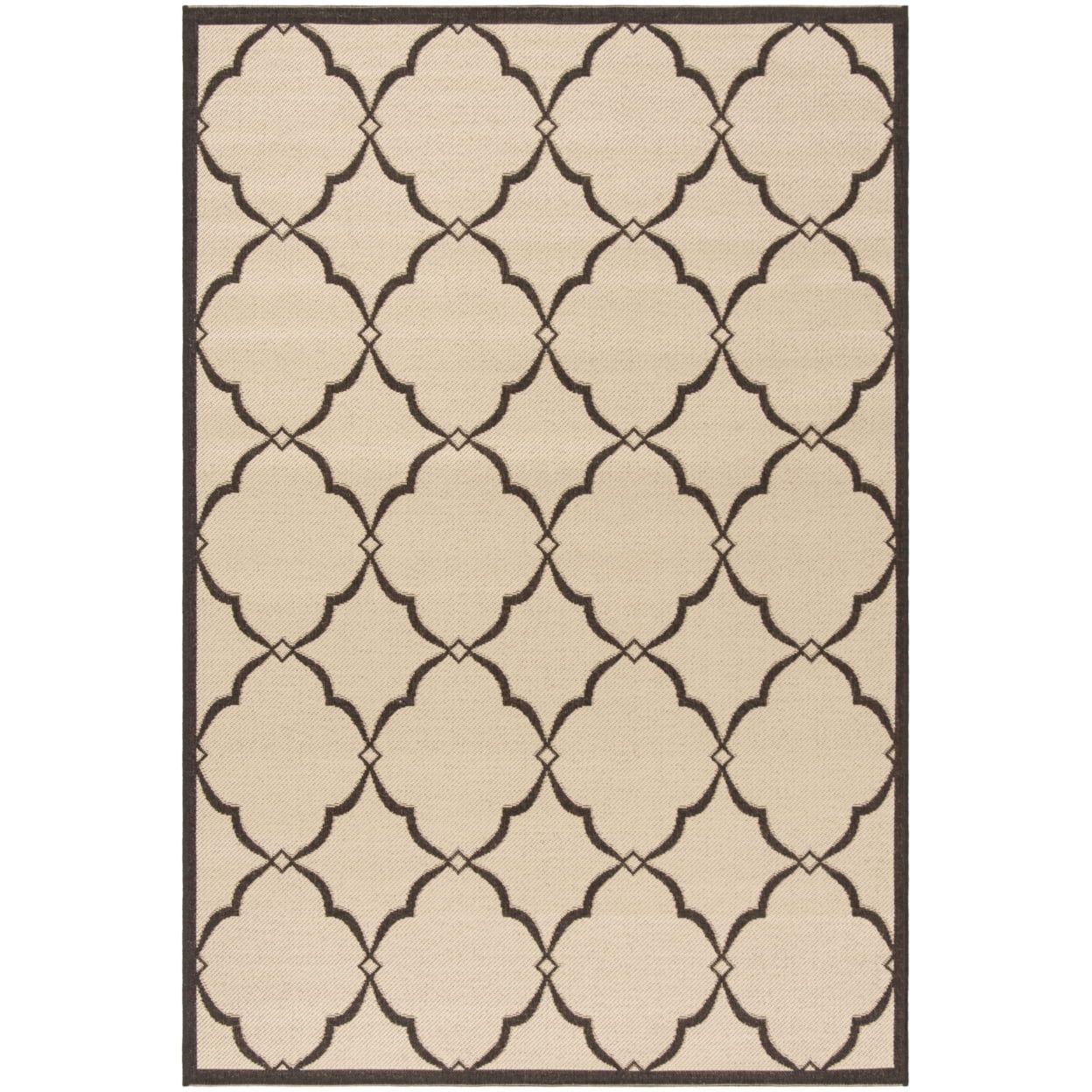 Cream and Brown Synthetic Stain-Resistant Indoor/Outdoor Rug, 5'3" x 7'6"