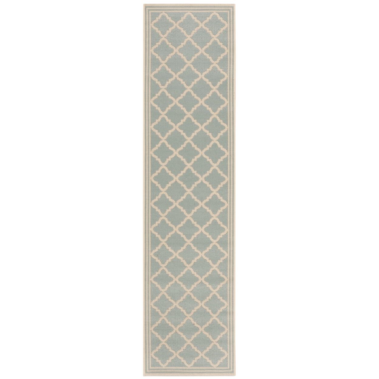 Aqua and Cream Trellis Indoor/Outdoor Runner Rug, 2' x 8'