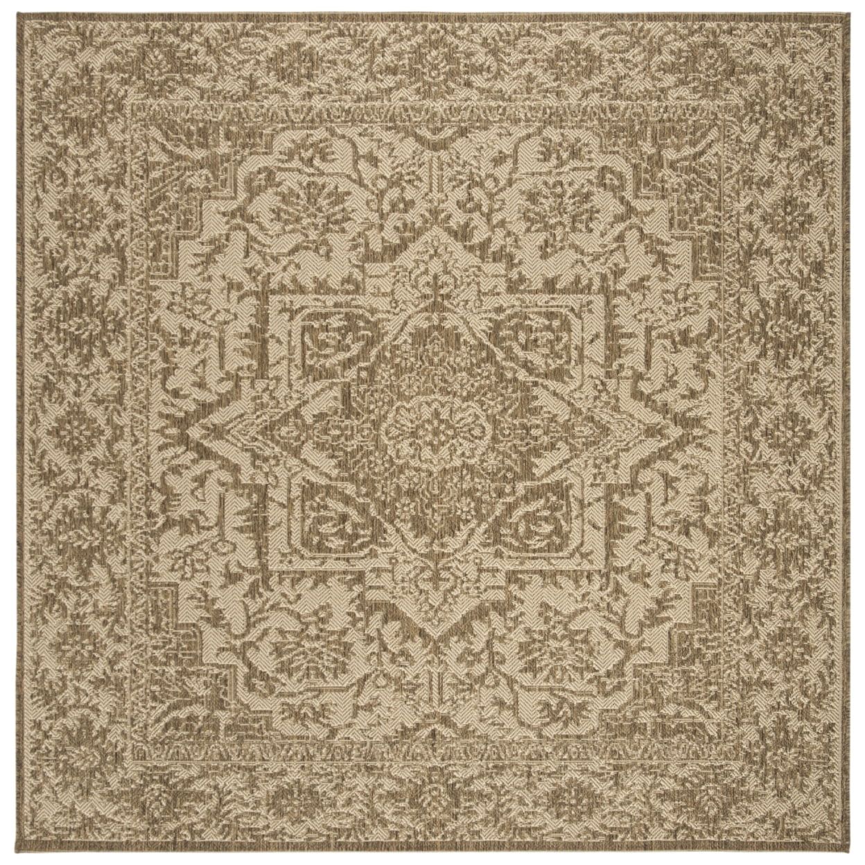 Cream Beige Square Stain-Resistant Synthetic Outdoor Rug