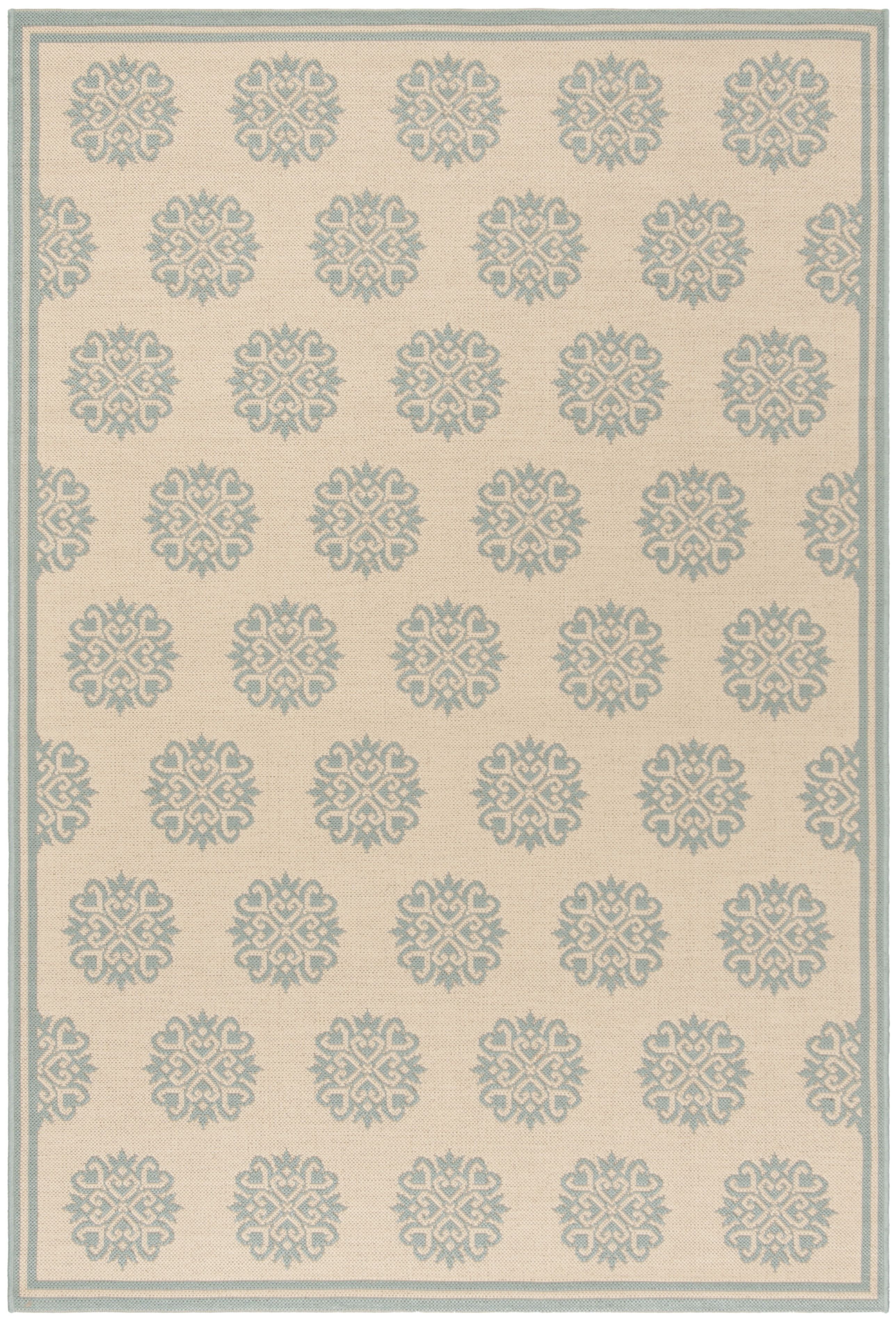 Cream and Aqua Geometric Synthetic Indoor/Outdoor Rug, 2'2" x 4'