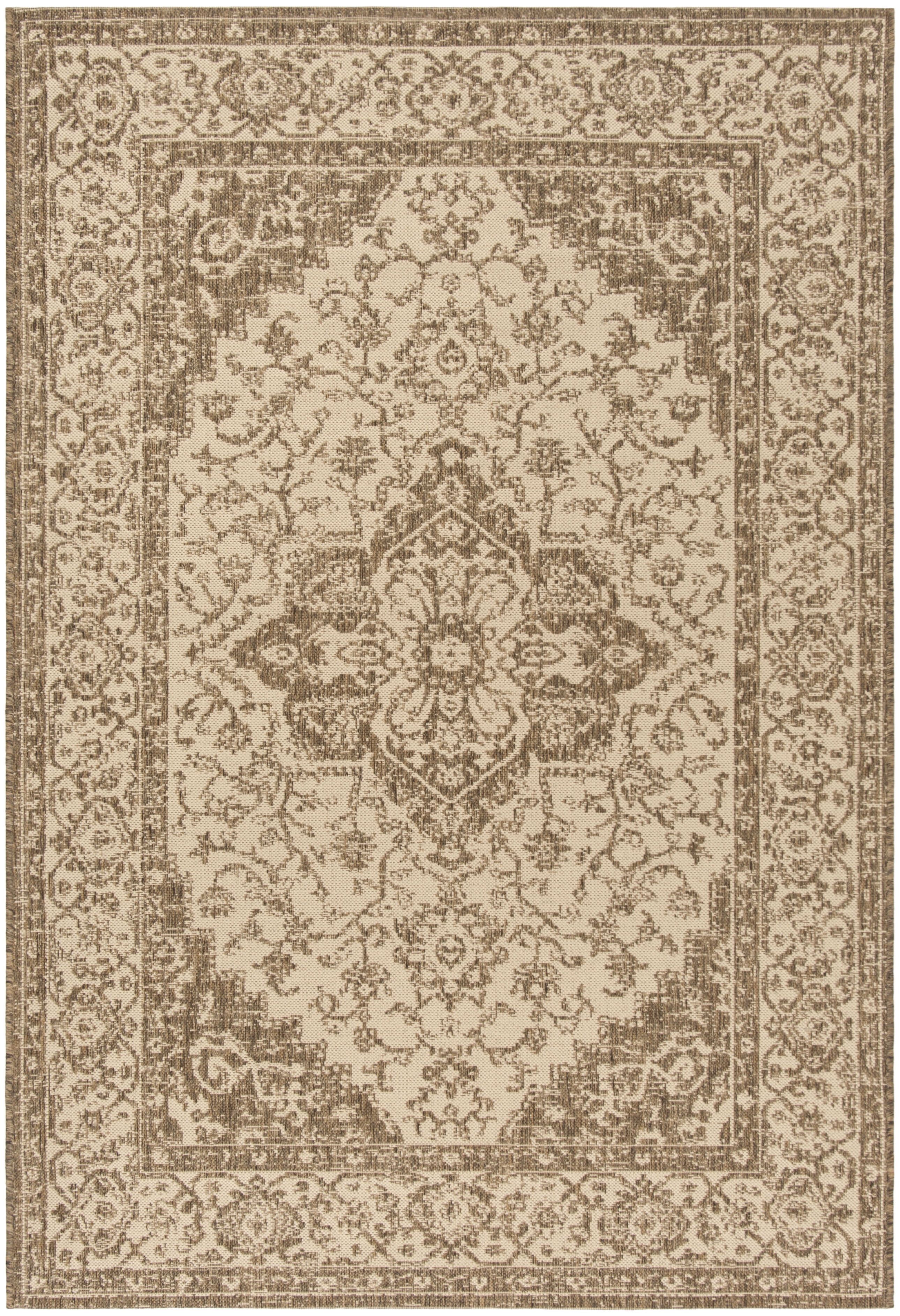 Cream and Beige Medallion Indoor/Outdoor Rug 2'2" x 4'