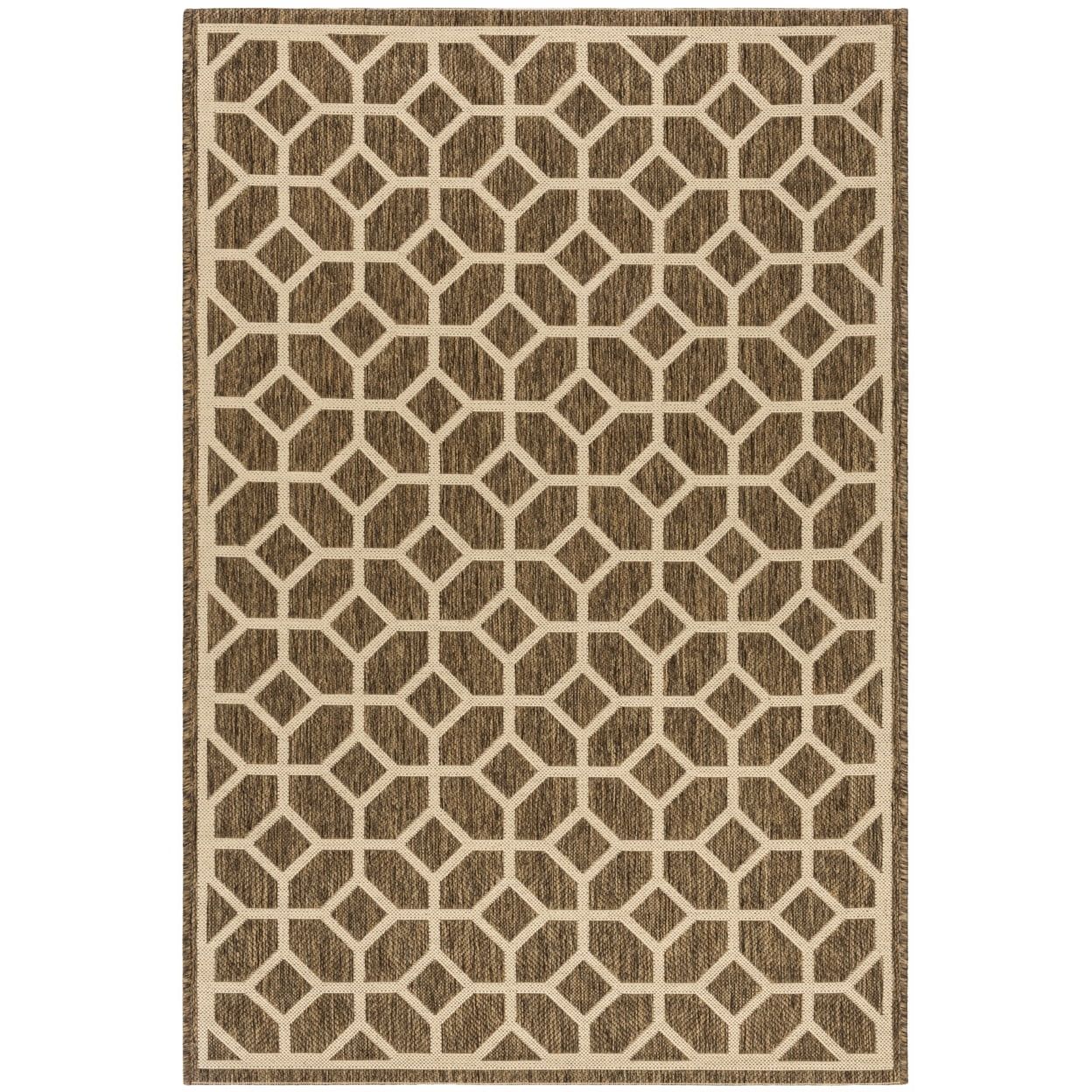 Coastal Charm Beige/Cream Geometric Synthetic Area Rug, 3' x 5'