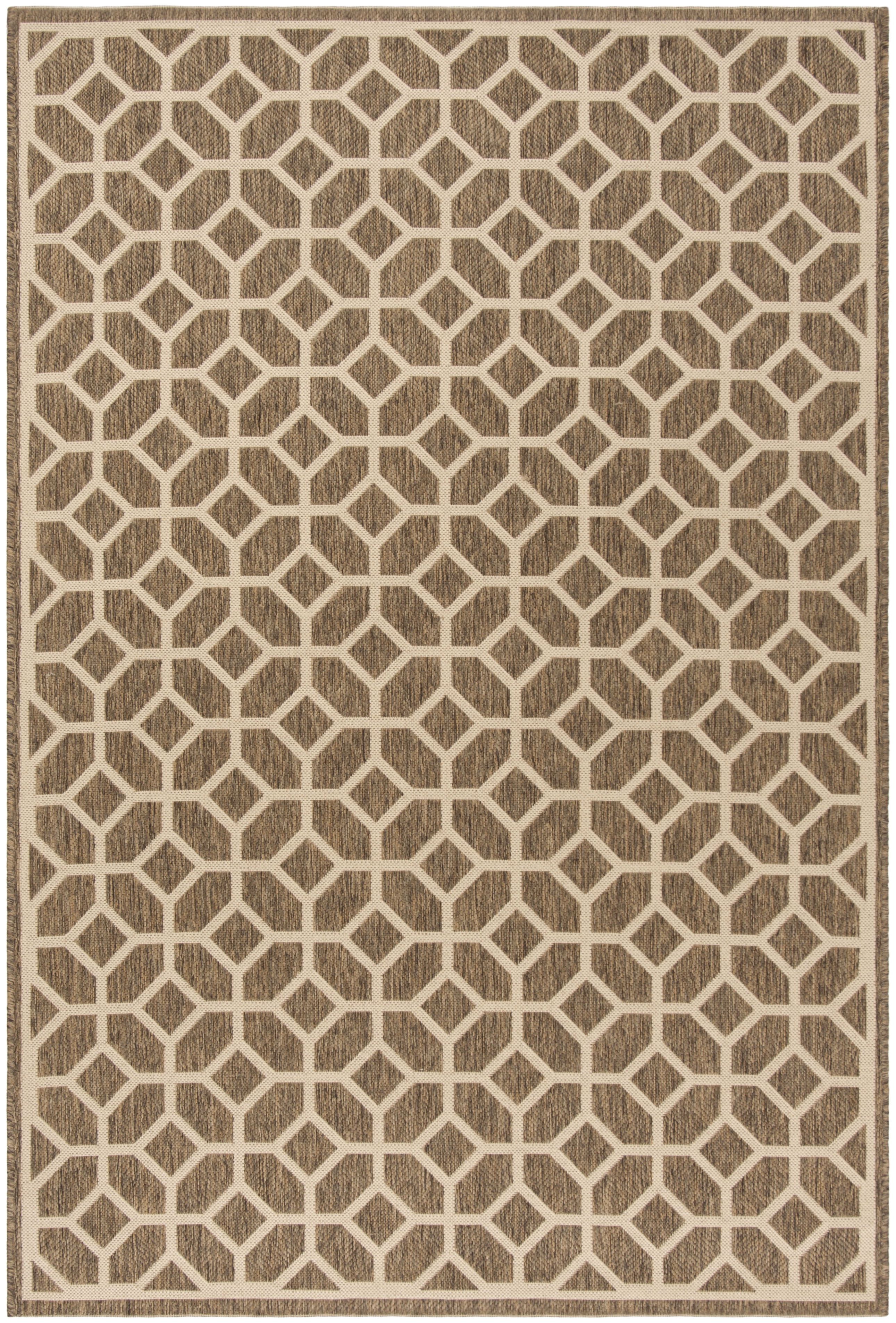 Beige and Cream Geometric Indoor/Outdoor Area Rug