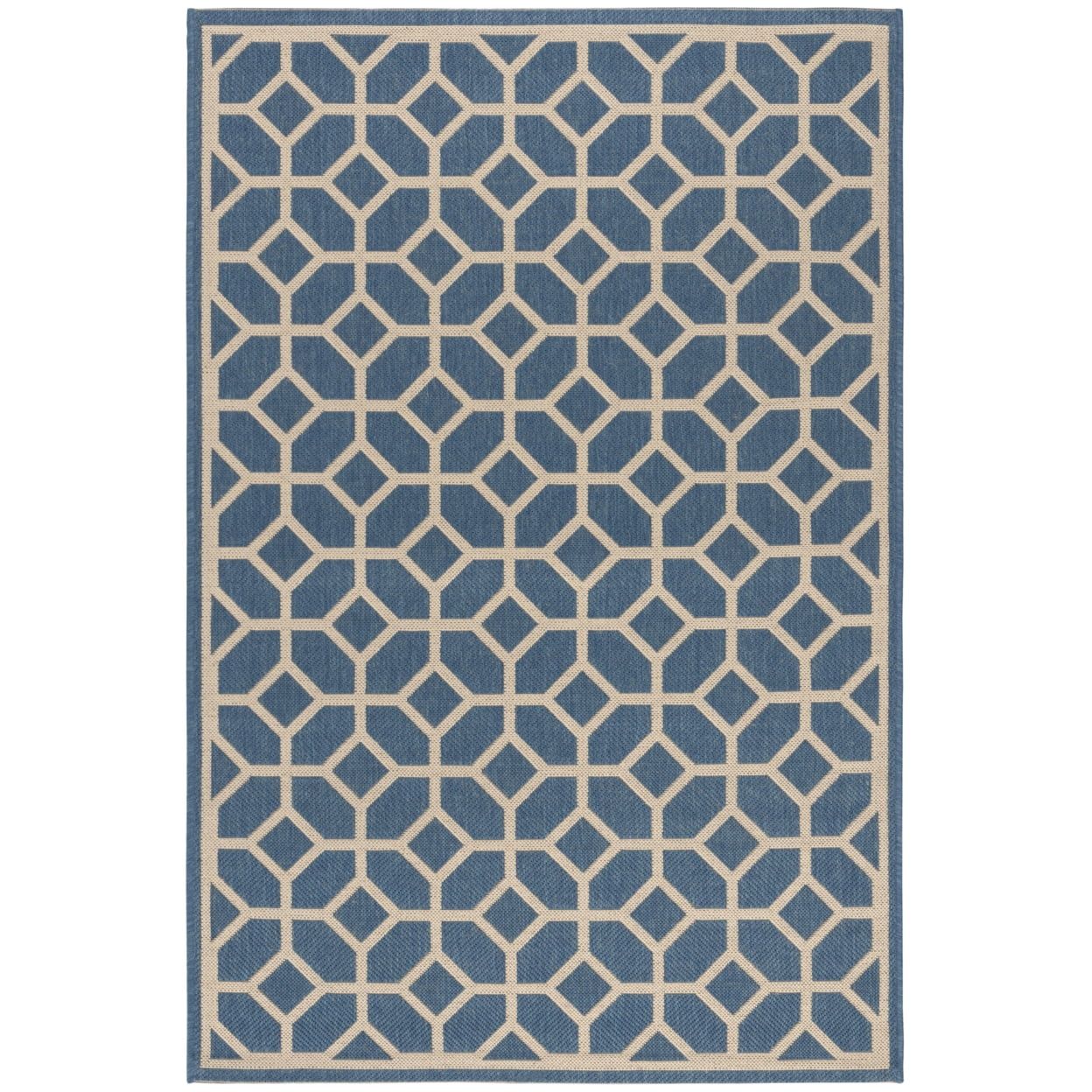 Coastal Charm Blue/Cream Geometric Easy-Care Outdoor Rug, 3' x 5'