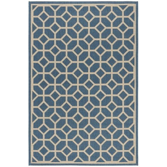 Coastal Charm Blue/Cream Geometric Easy-Care Outdoor Rug, 3' x 5'