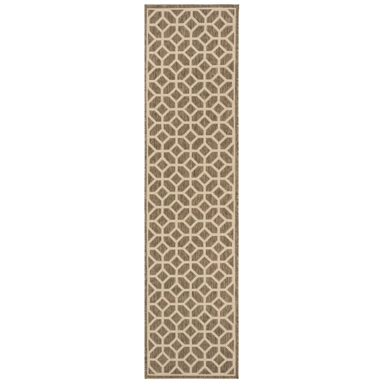 Beige Geometric Indoor/Outdoor Runner Rug, 2' x 8'