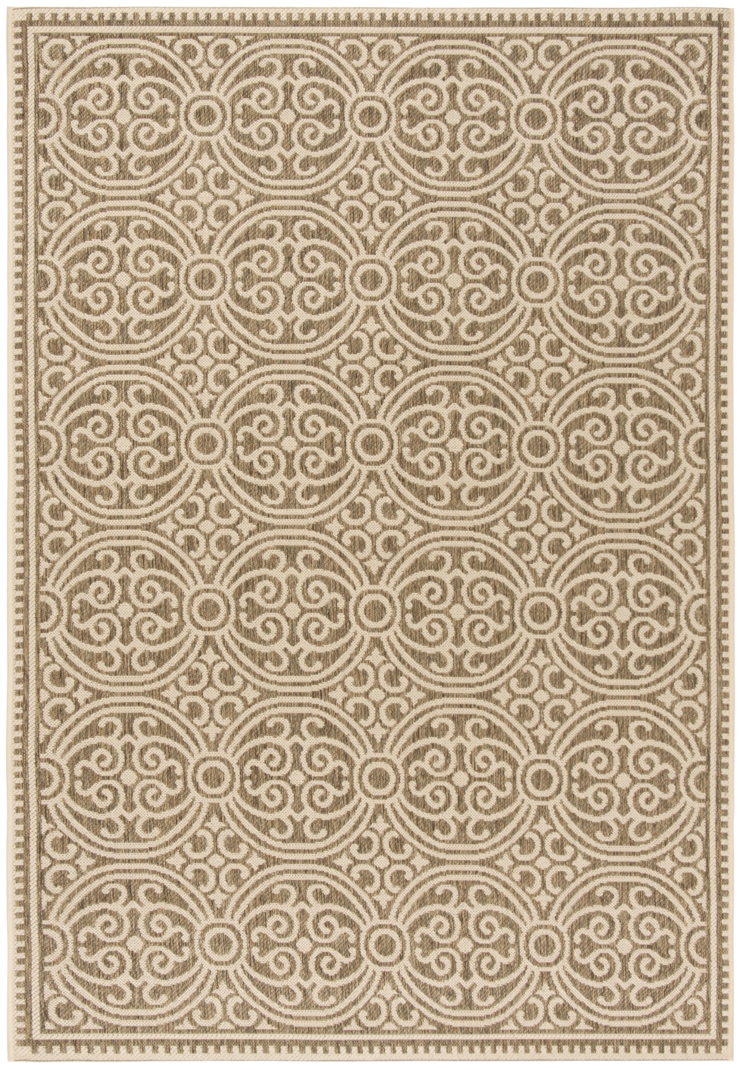 Cream and Beige Geometric Indoor/Outdoor Area Rug