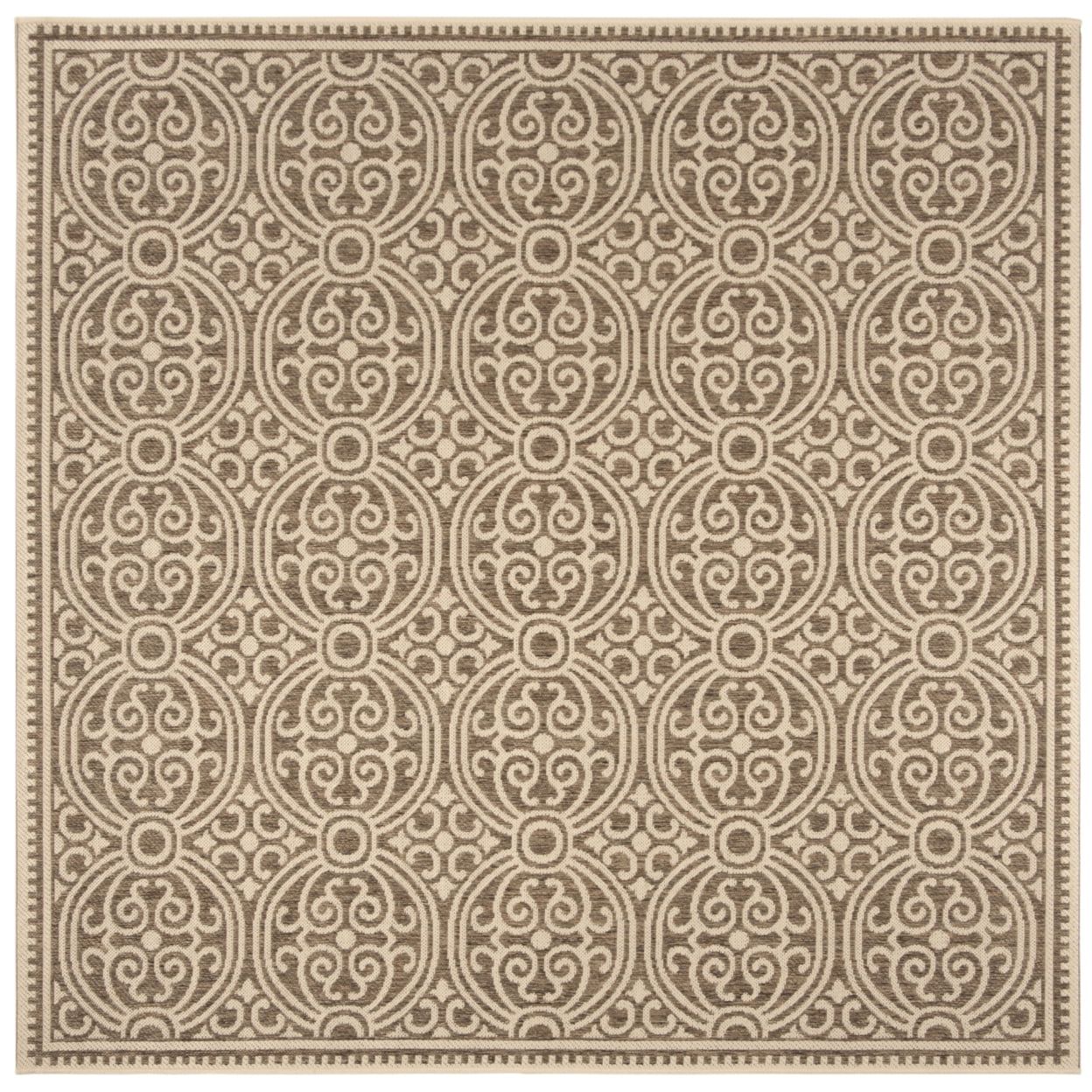 Cream and Beige Medallion Square Indoor/Outdoor Rug