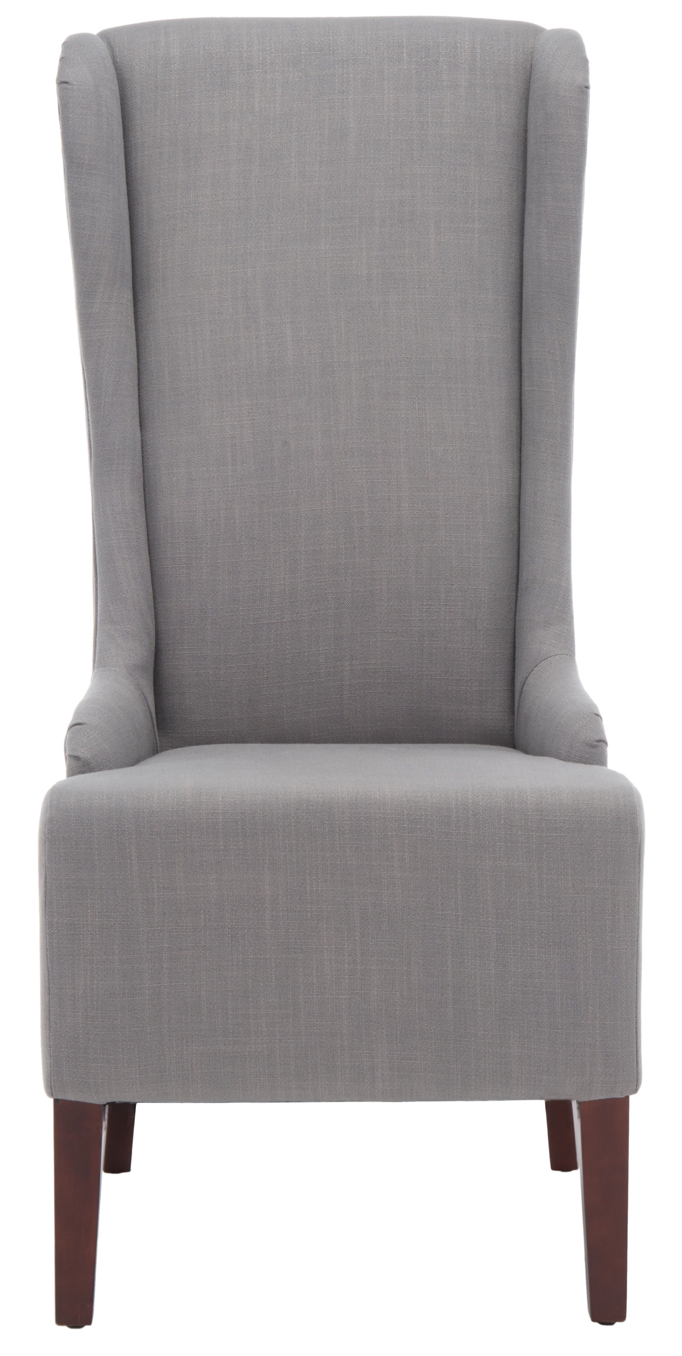 High-Back Arctic Grey Linen Upholstered Side Chair with Cherry Mahogany Legs