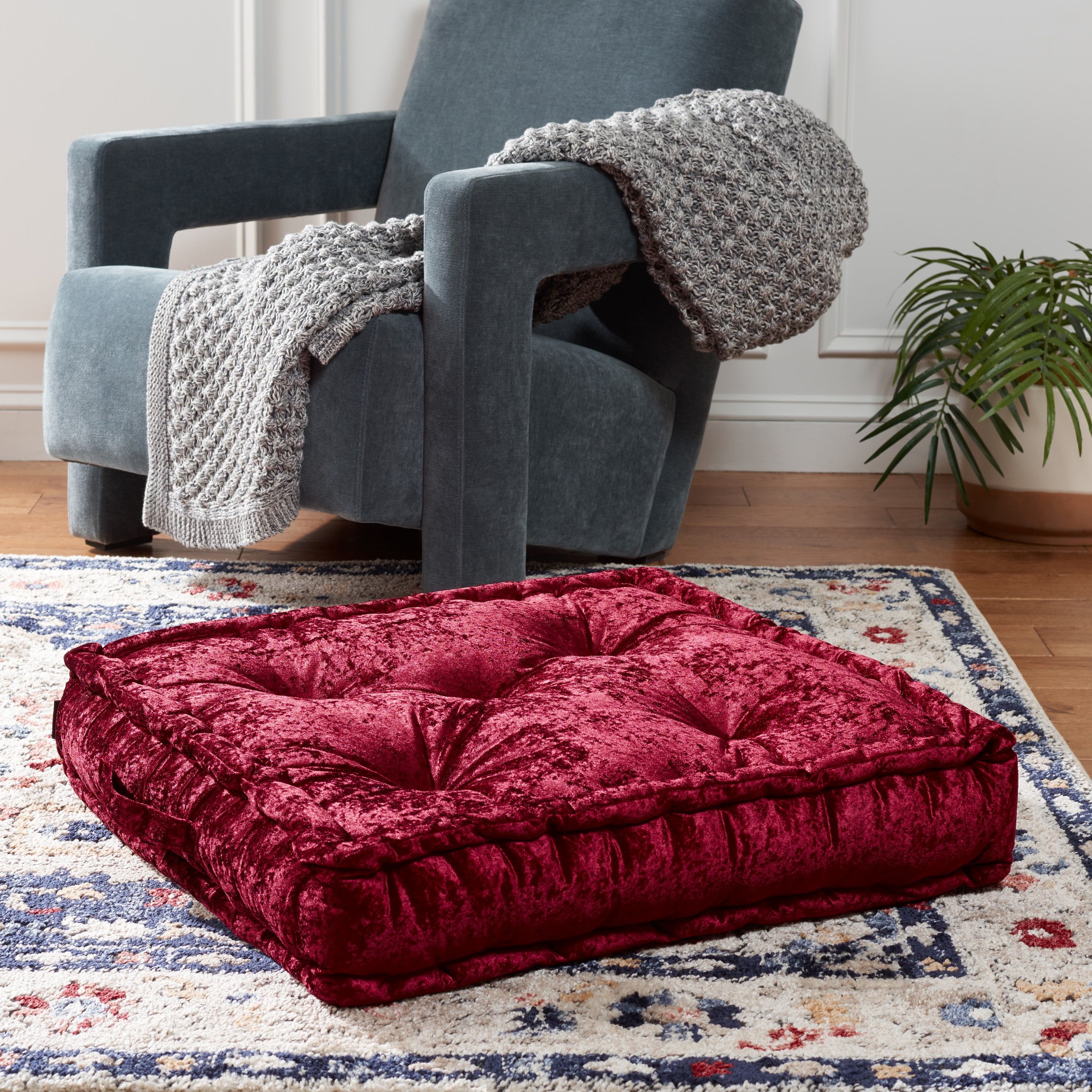 Belia Burgundy Velvet Square Floor Pillow