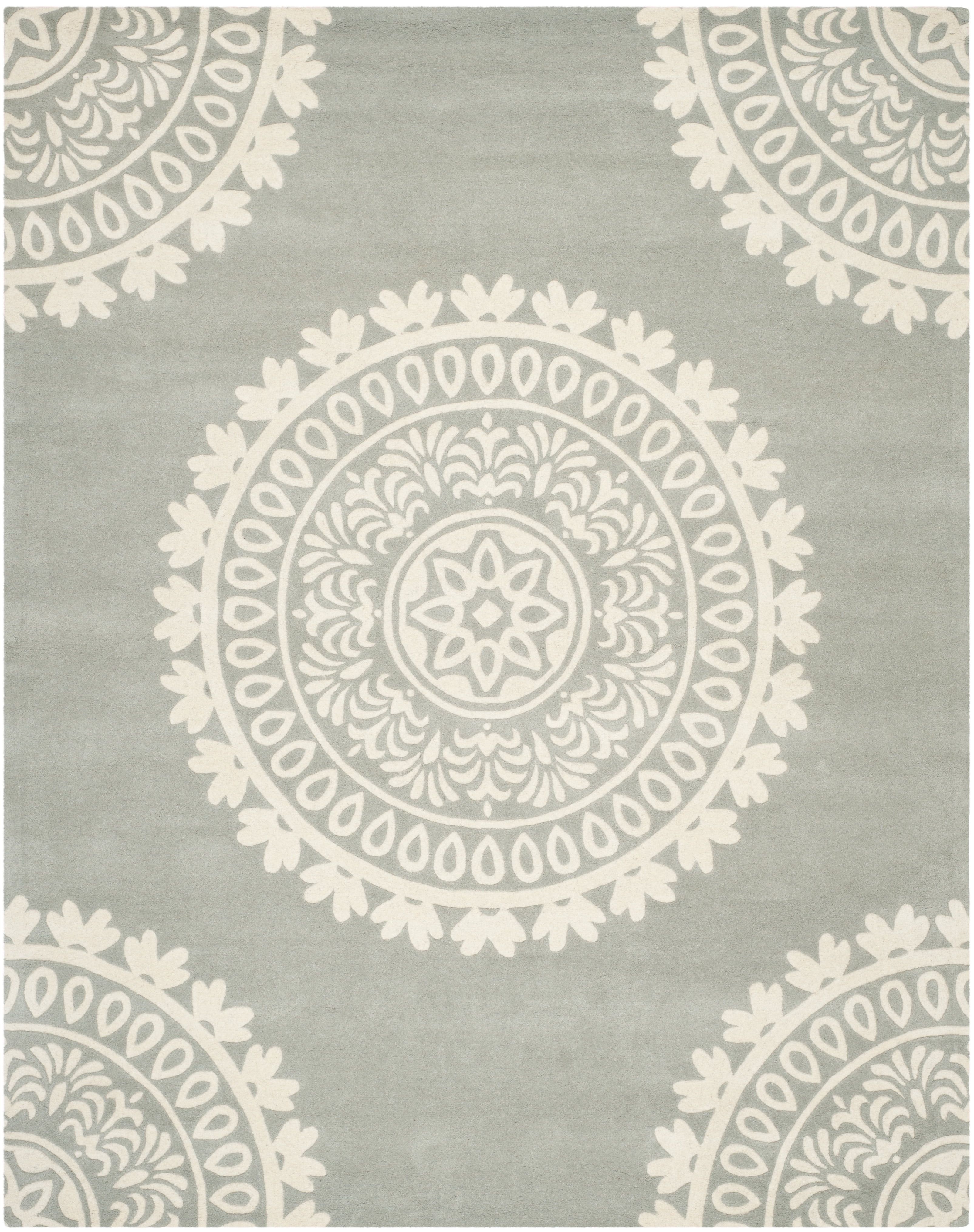 Gray and Ivory Hand-Tufted Wool Medallion Rug, 10' x 14'