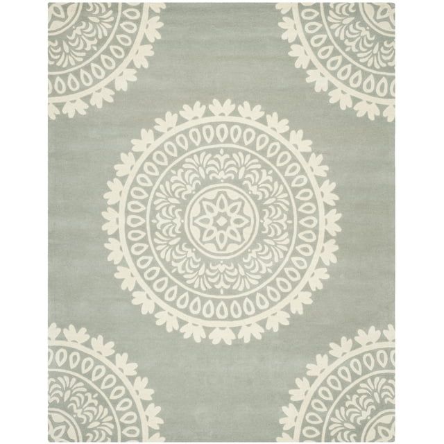 Gray and Ivory Hand-Tufted Wool Medallion Rug, 10' x 14'