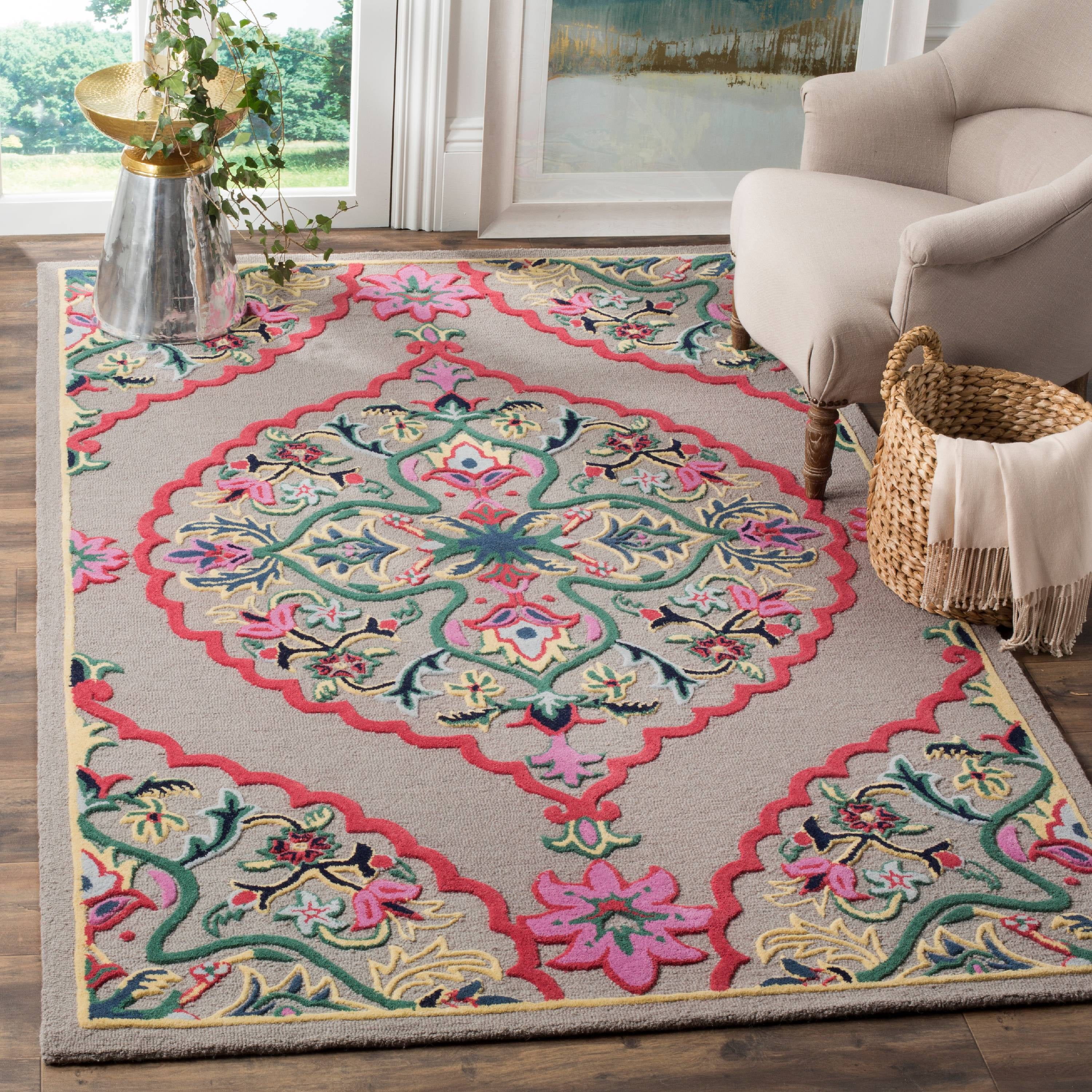 Handmade Dark Grey and Multicolor Wool Round Tufted Area Rug