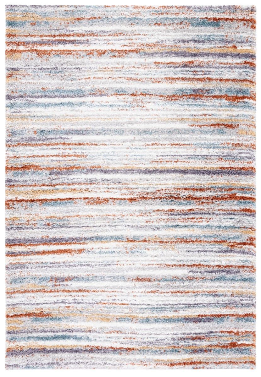 Transitional Berber Blue Rust & Ivory Shag Rug - 3' x 5'