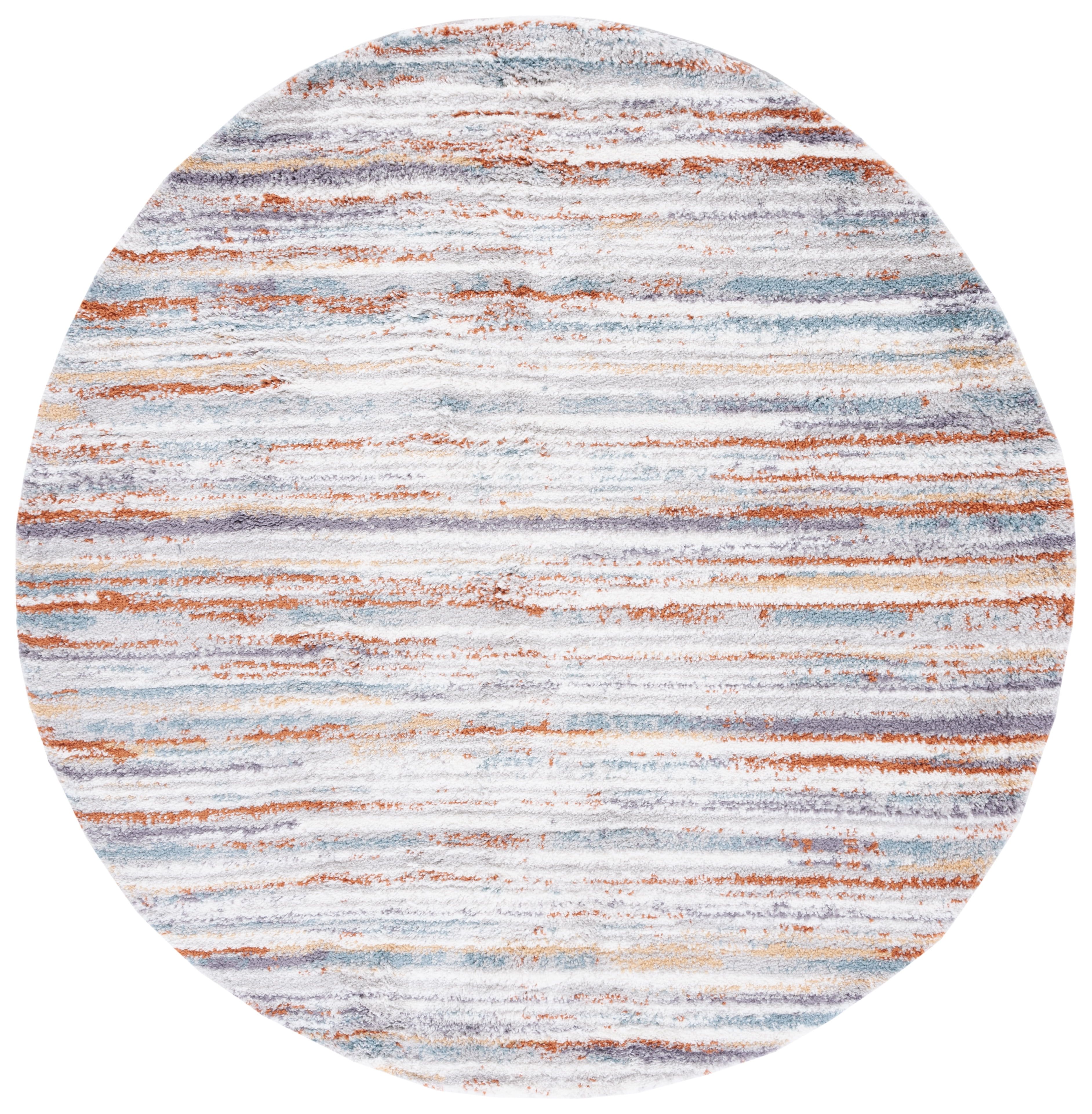 Safavieh Blue Rust Ivory Round Abstract Shag Area Rug 4'5"