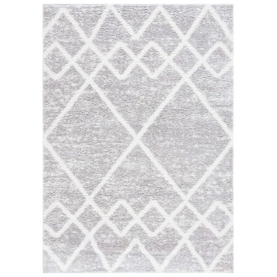 Ivory and Grey Synthetic Shag Area Rug, 5'5" x 7'7"