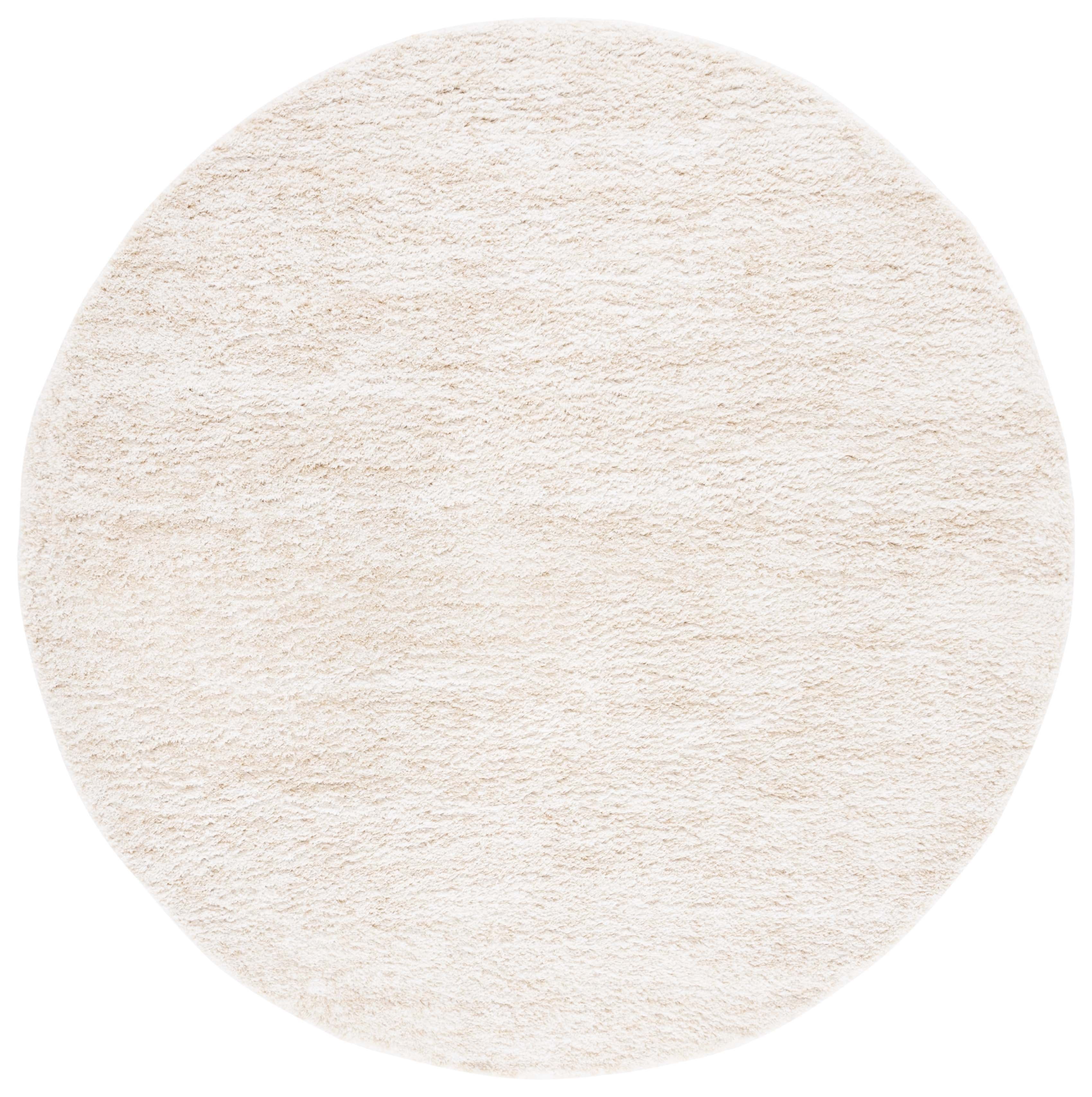Ivory and Beige Round Polyester Shag Area Rug, 4'5"