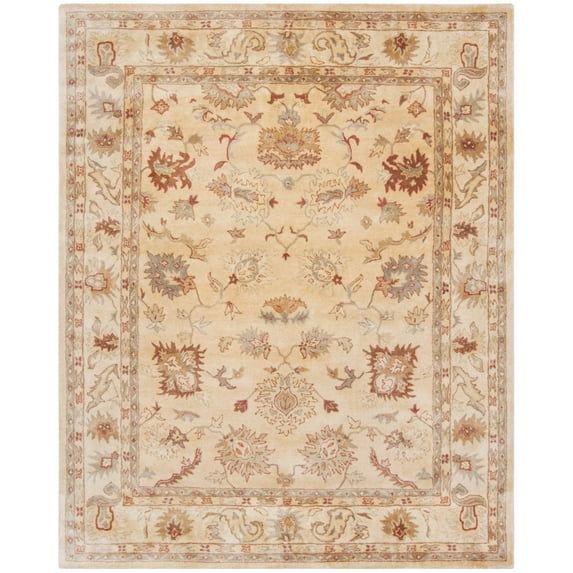 Handmade Taupe/Ivory Wool Tufted Rectangular Area Rug, 5' x 8'