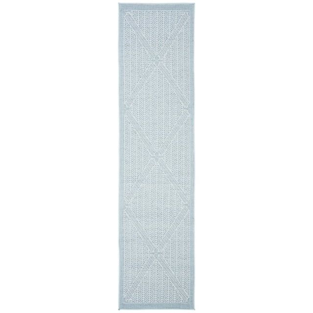 Light Blue and Ivory Diamond Pattern Synthetic Runner Rug, 2' x 10'