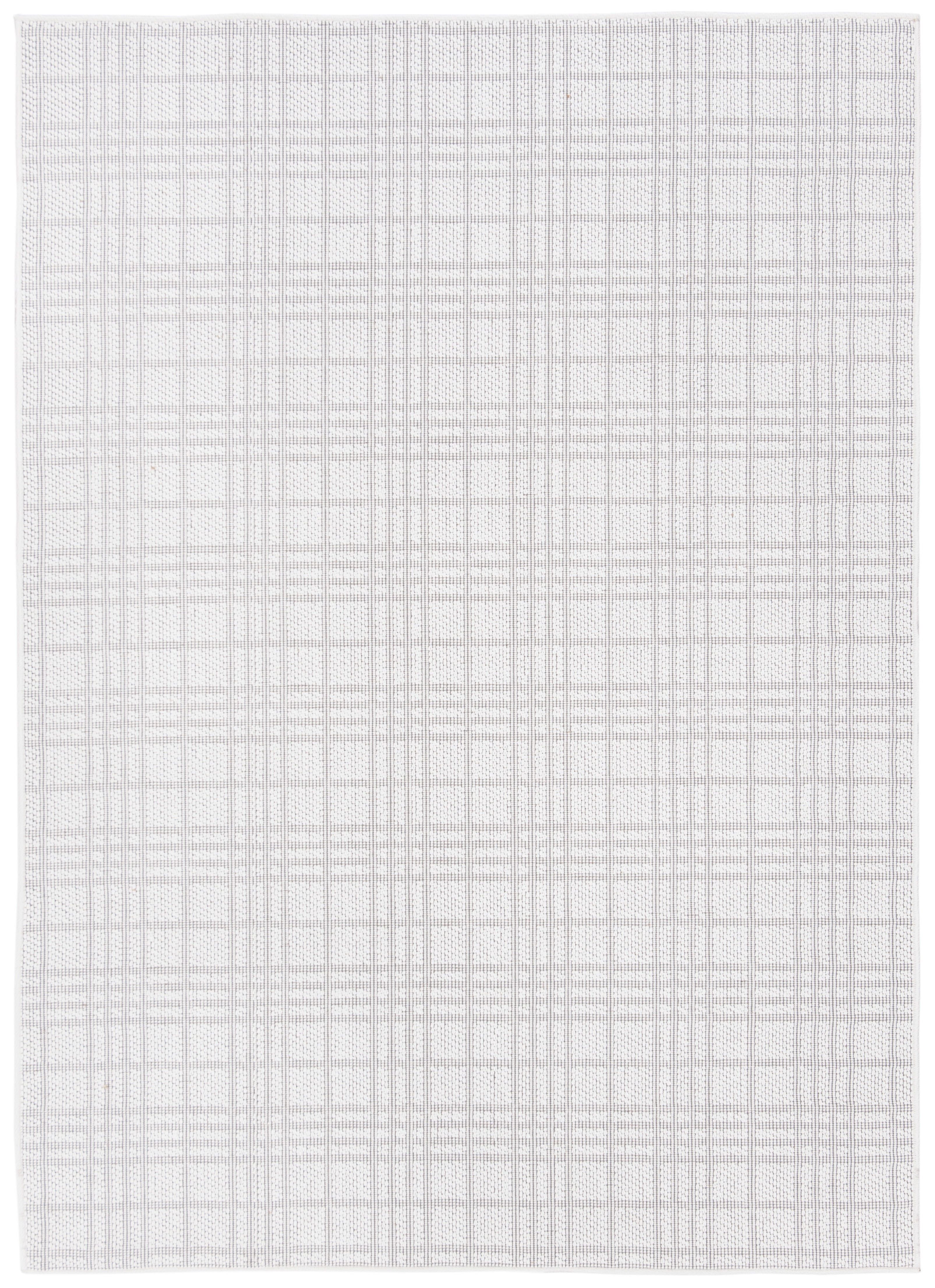 Ivory and Light Grey Geometric Synthetic Washable Area Rug