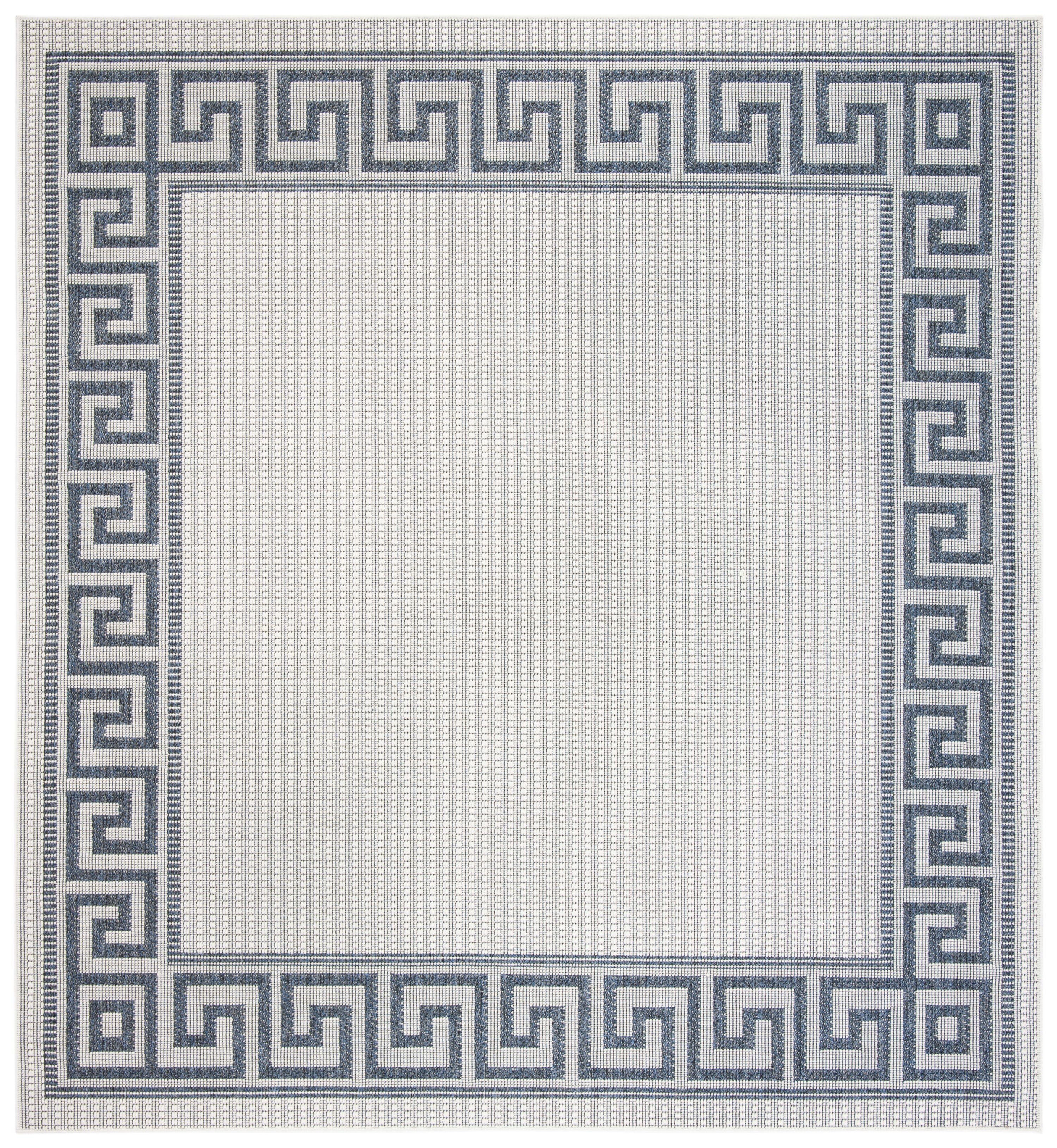 Ivory and Blue Square Synthetic Washable Area Rug 80" x 80"